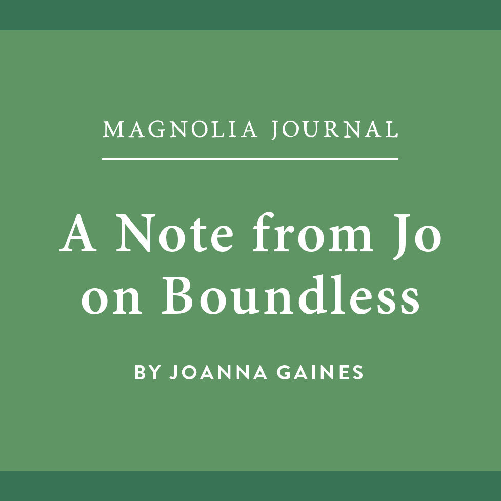 Square title card stating "From the Journal: A Note from Jo on Boundless"