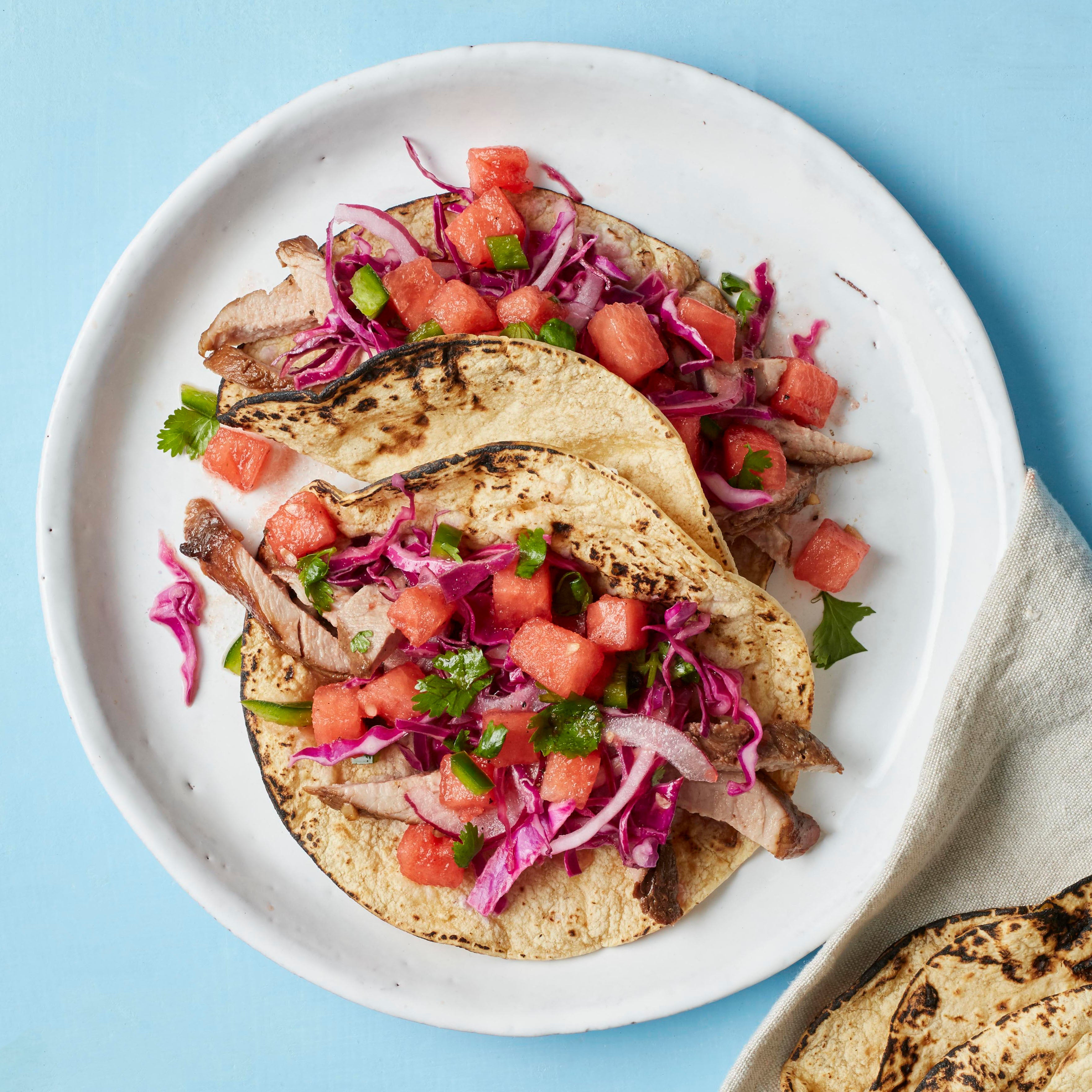 Grilled Pork Tacos with Watermelon Relish