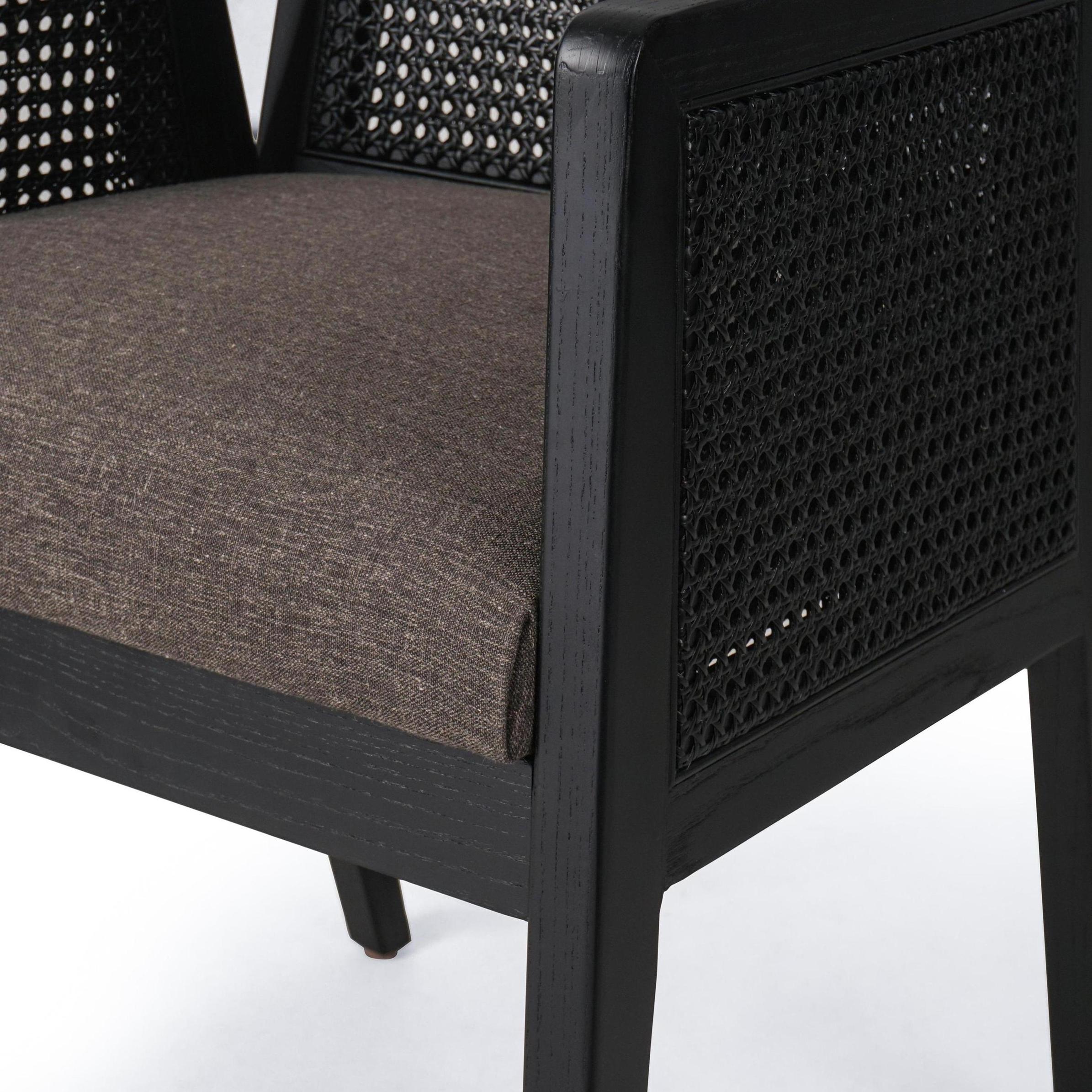 Lita Dining Armchair in black lose up of arm of chair