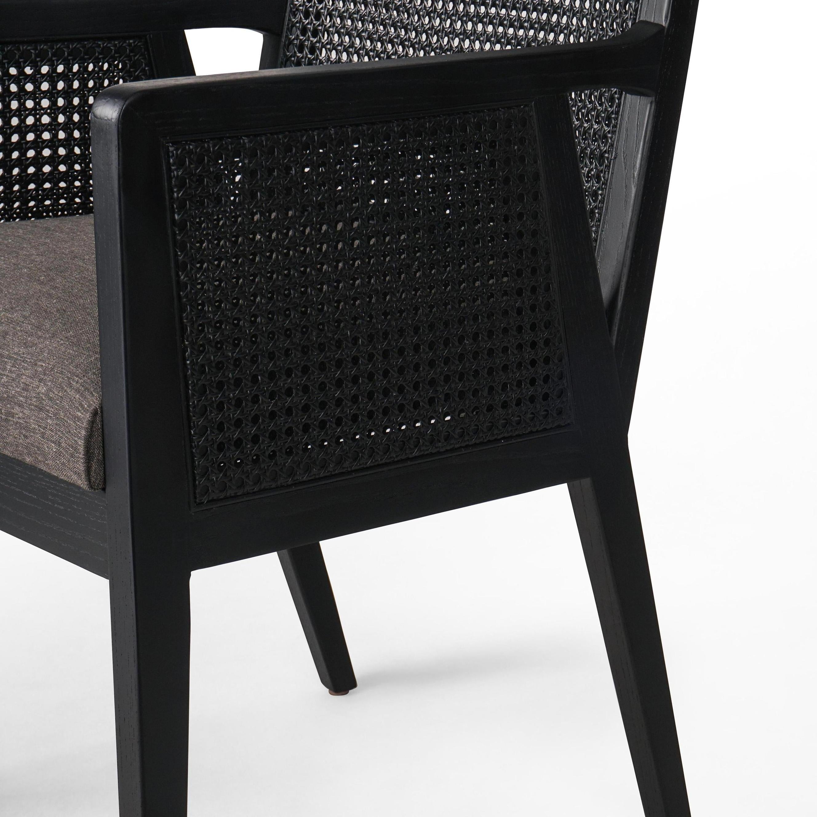 Lita Dining Armchair in black side view of arm of chair 