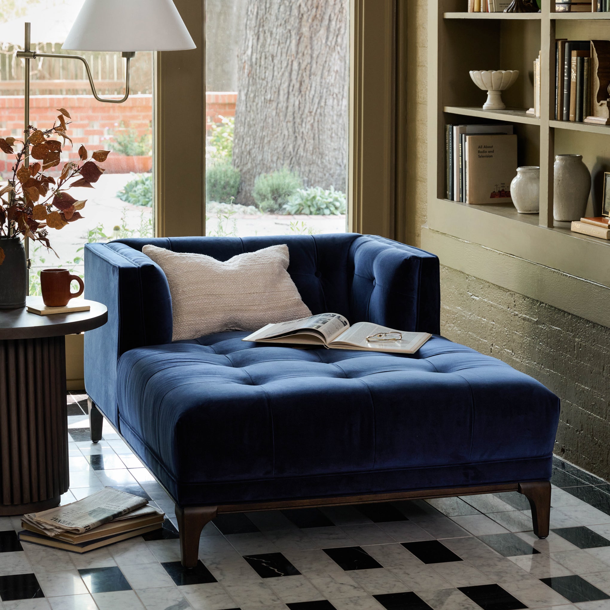 Paulo End Table in a home next to a chaise