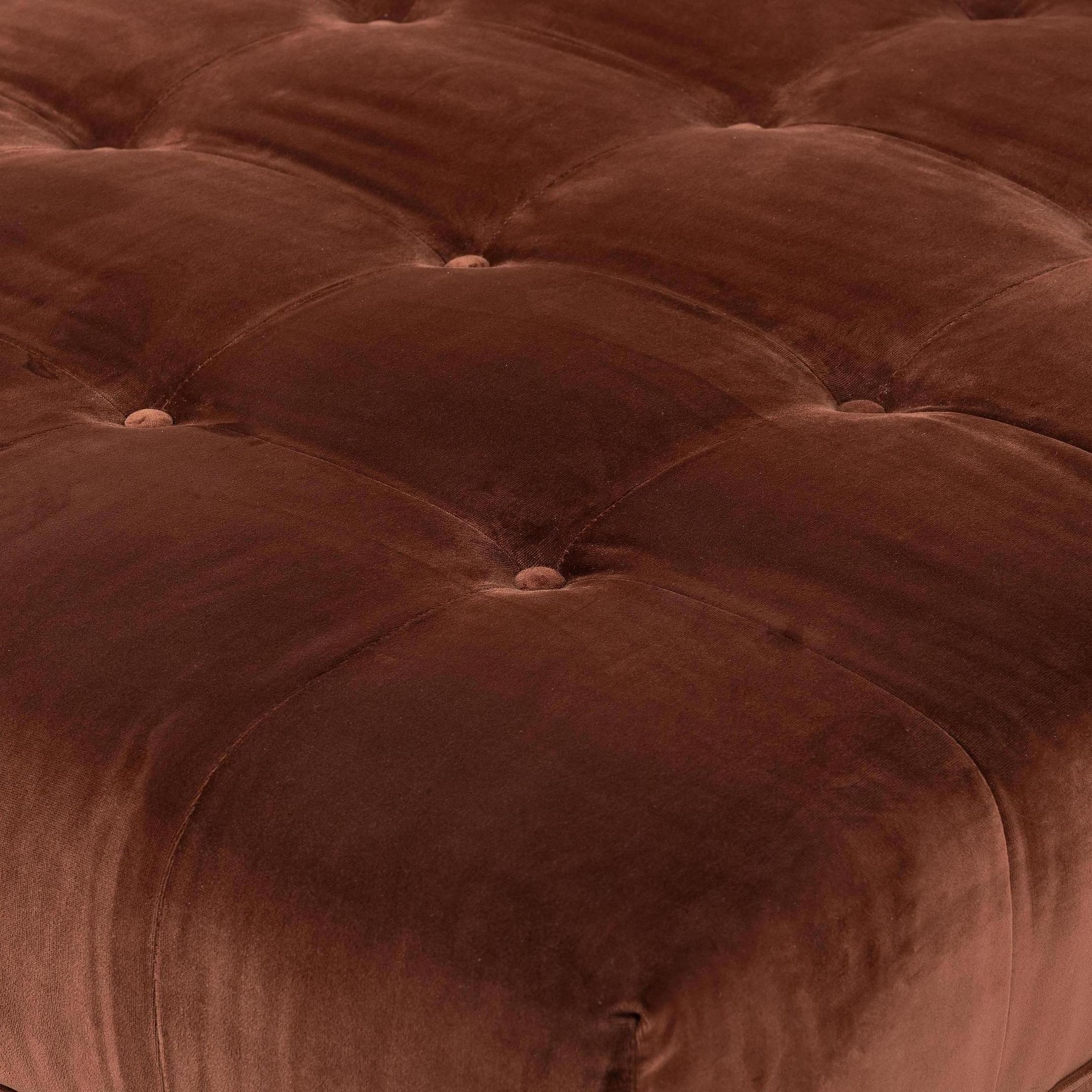 Elsie Chaise in auburn velvet close up of material and buttons