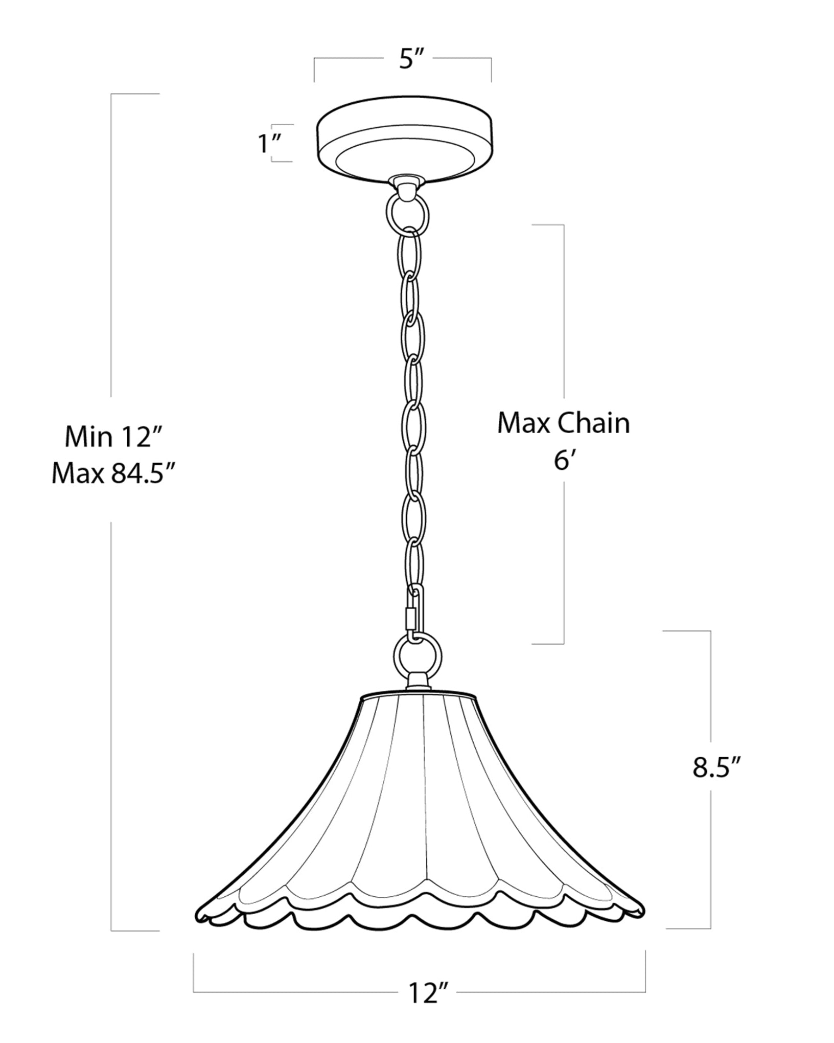 Landry Pendant dimensions sketch