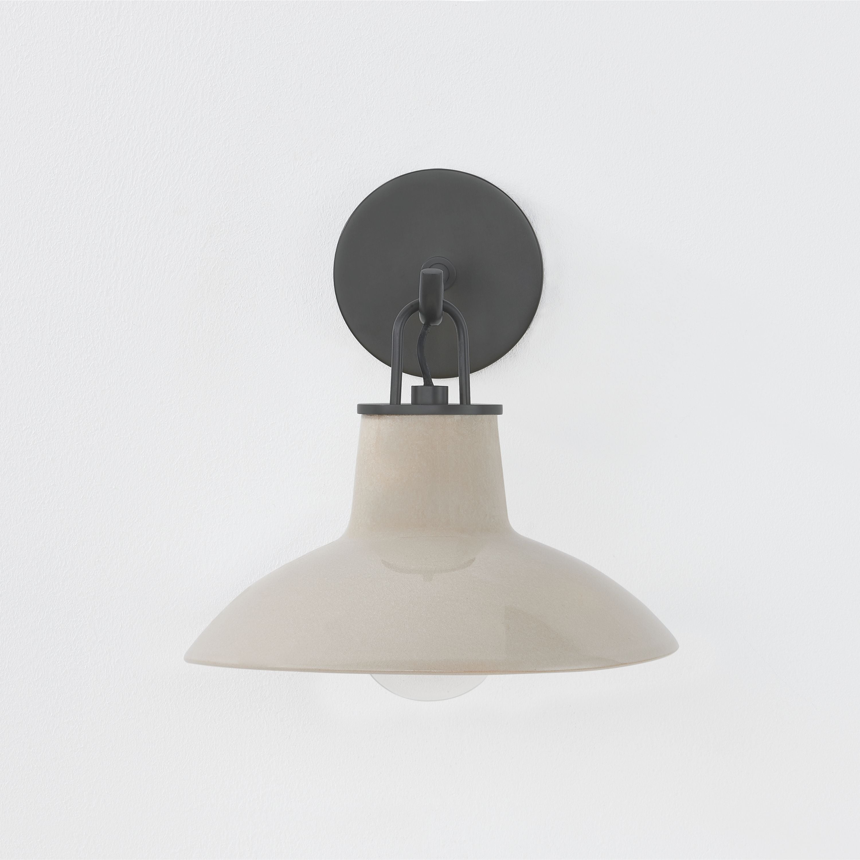 Justine Sconce in color Distressed Black with Ceramic Ivory Crackle front view