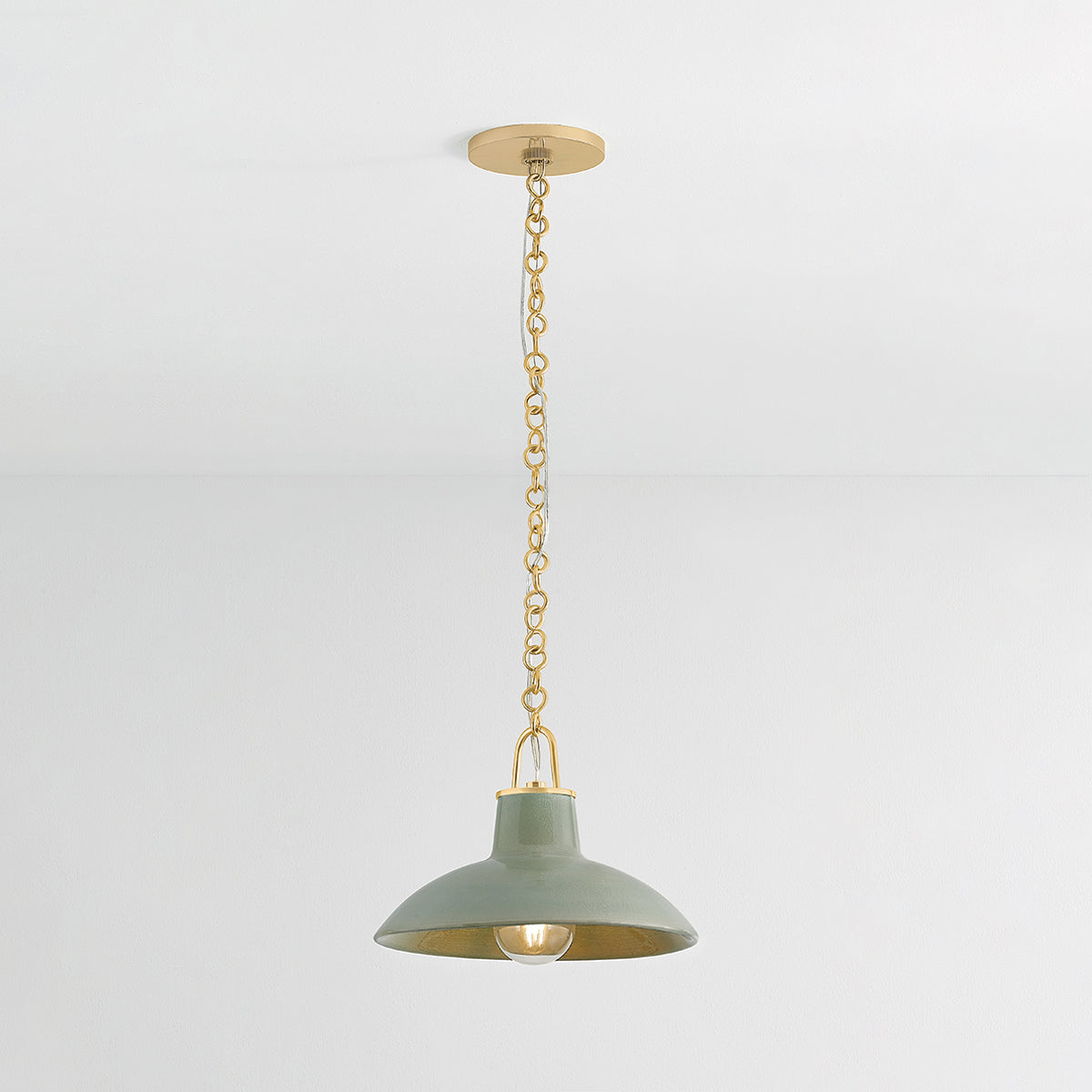 Justine Pendant in Aged Brass with Ceramic Moss Crackle