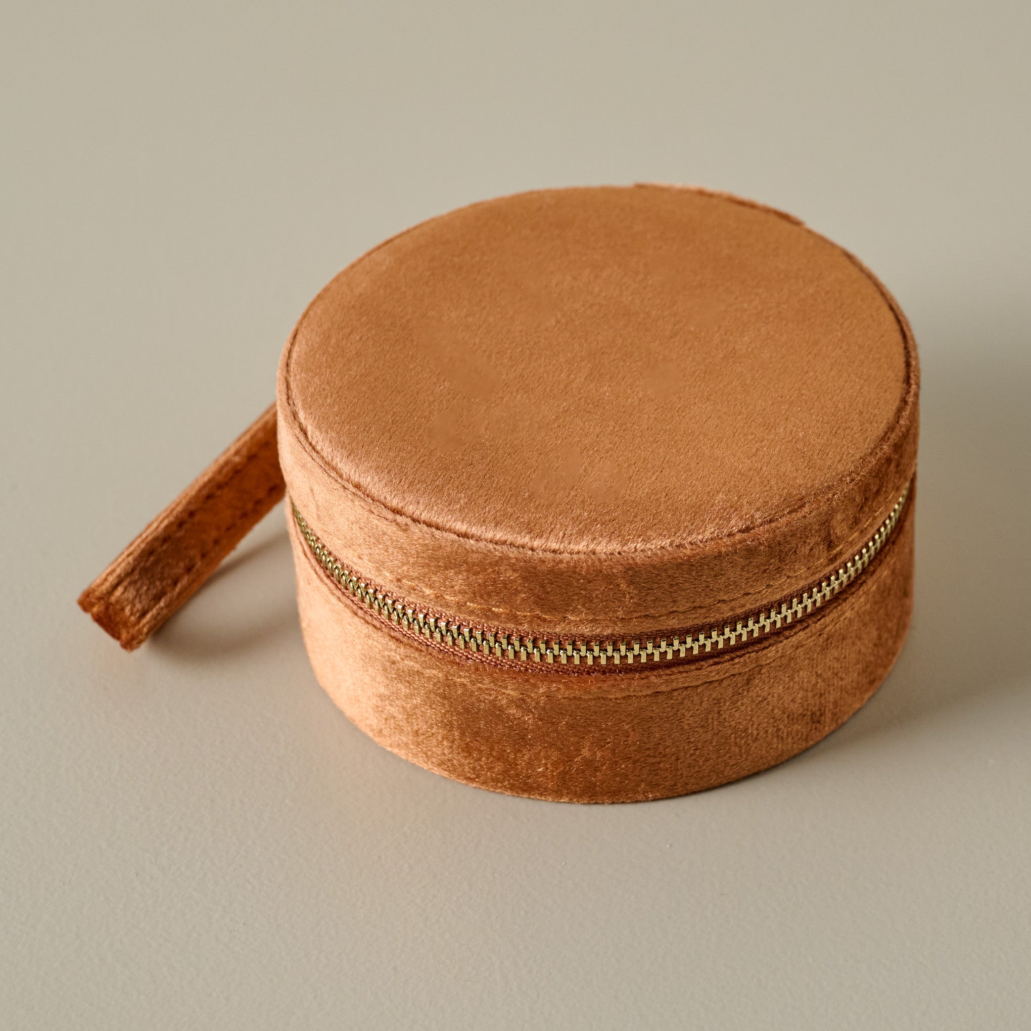 Velvet Copper Jewelry Travel Case zipped closed