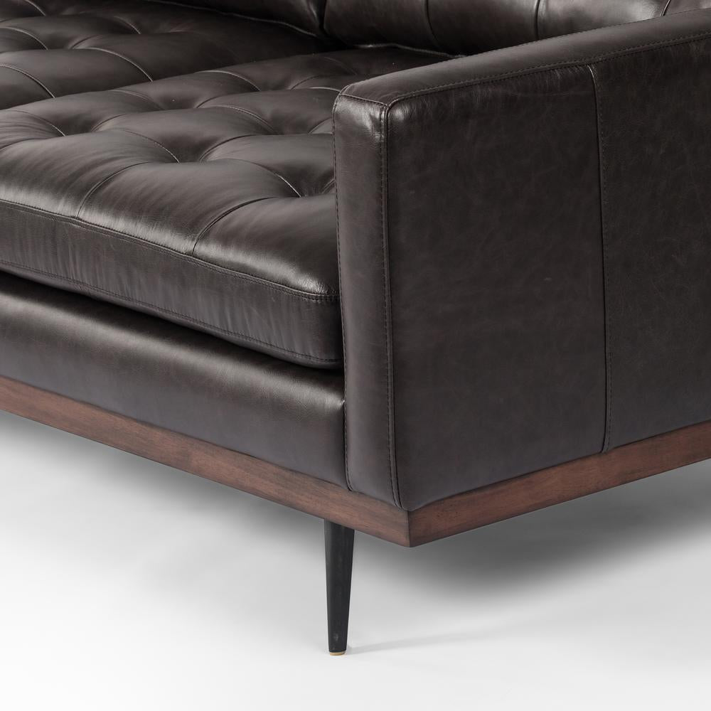  Novak Sofa in sonoma black leather close up of leg of sofa