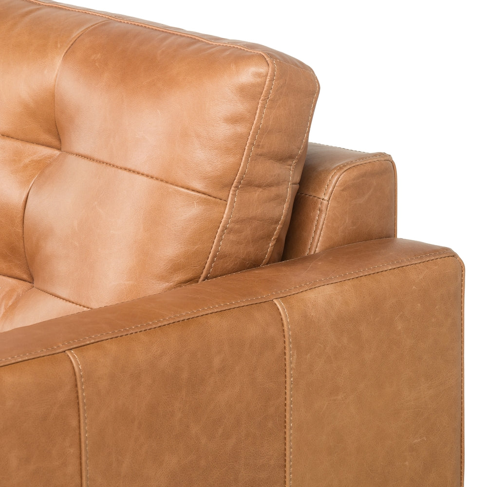 Novak Sofa in sonoma butterscotch leather close up of arm of sofa