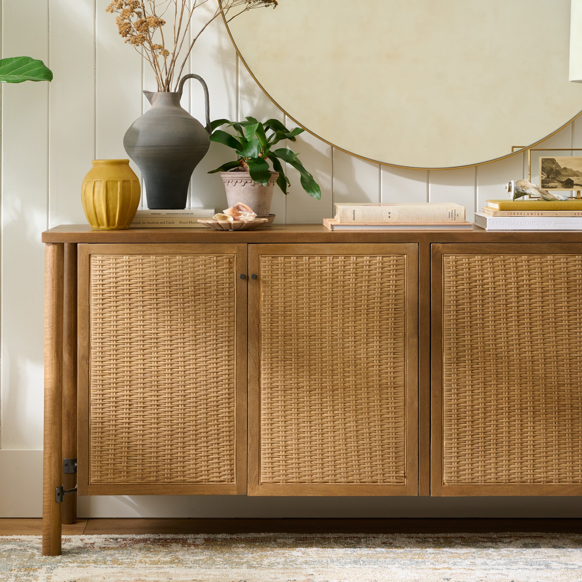 luisa sideboard with bases and books on top