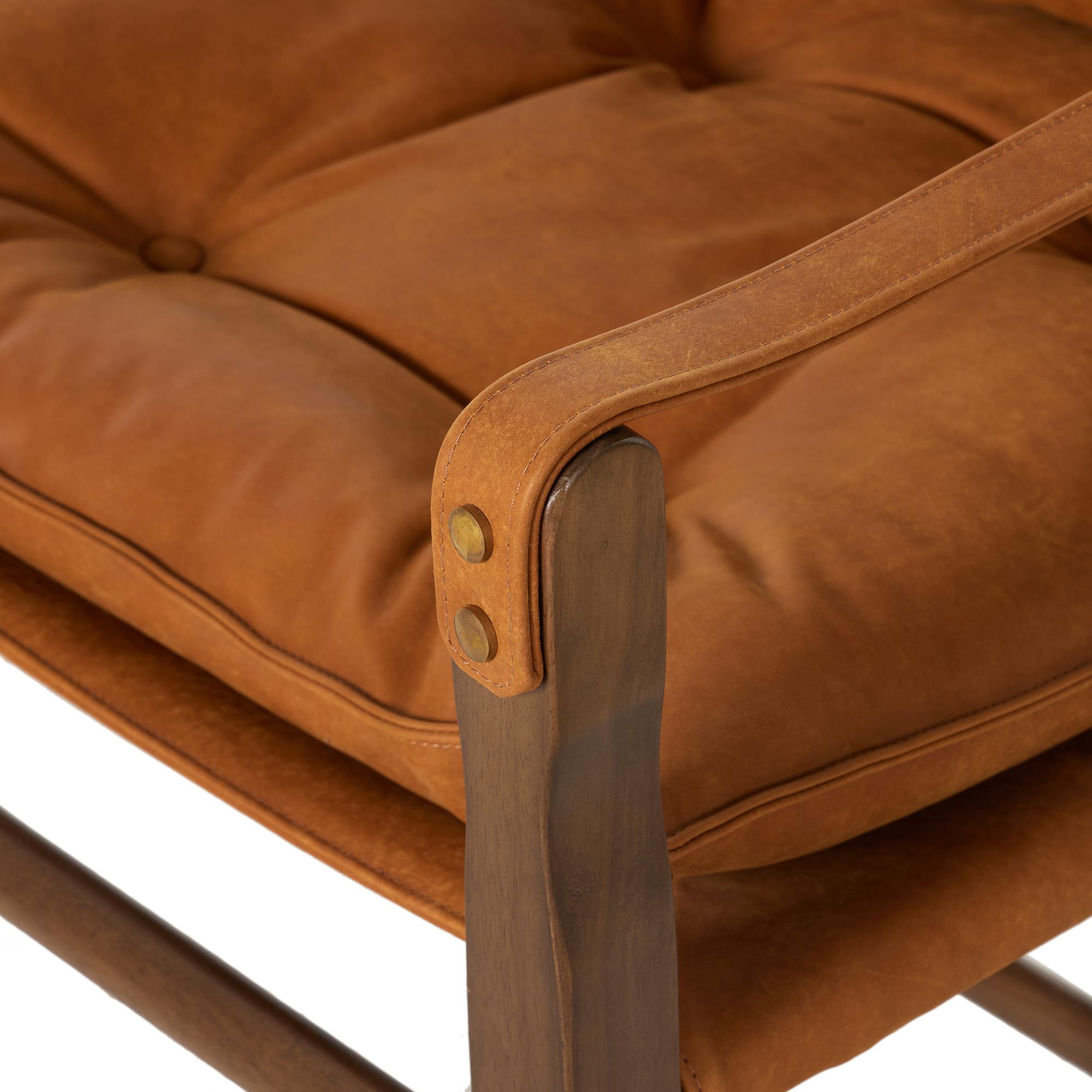 Flynn Chair heirloom butterscotch leather close up of arm rest