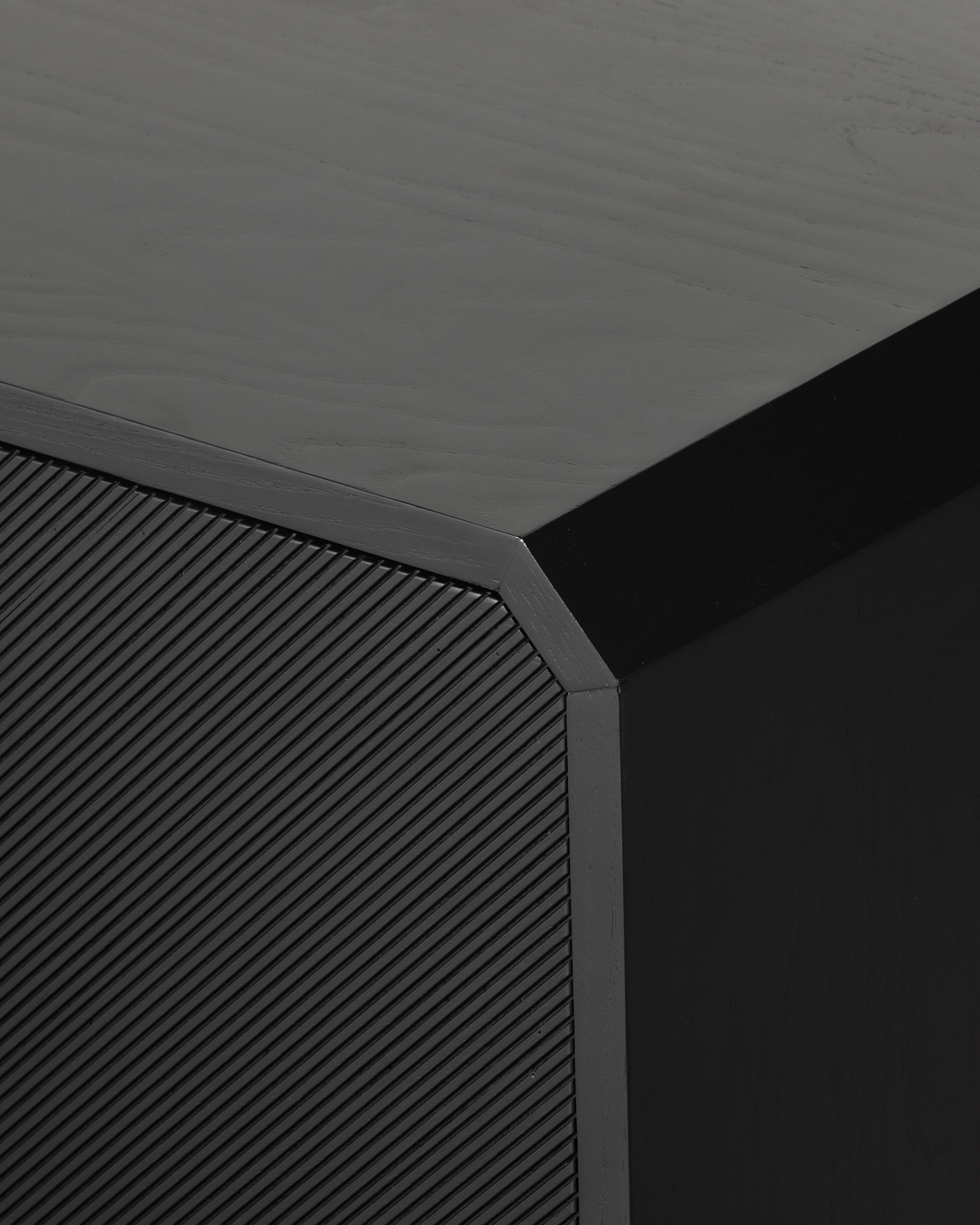 Dawn Media Console in Black ash corner up close