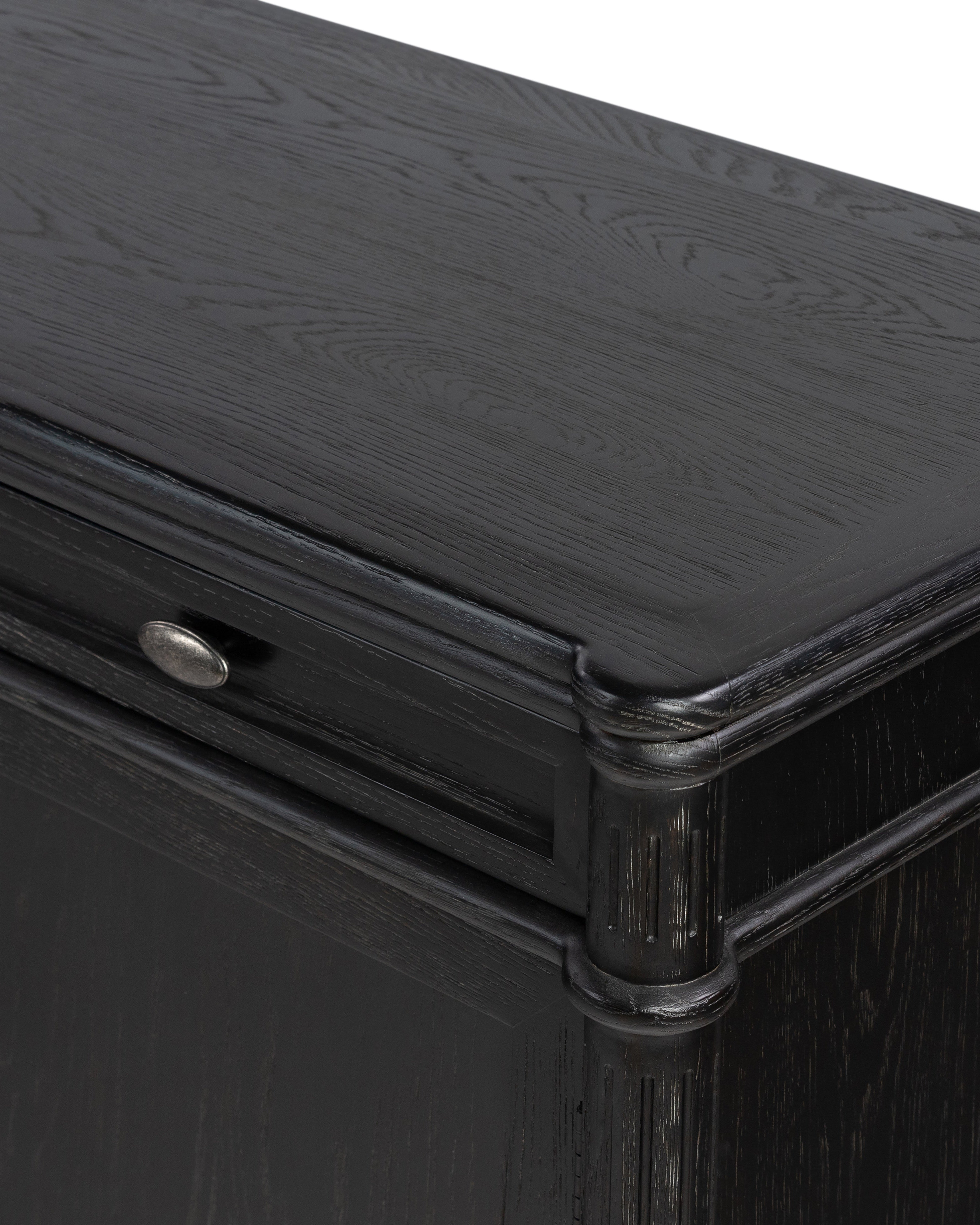 Gabrielle Sideboard in Distressed Black top of corner view