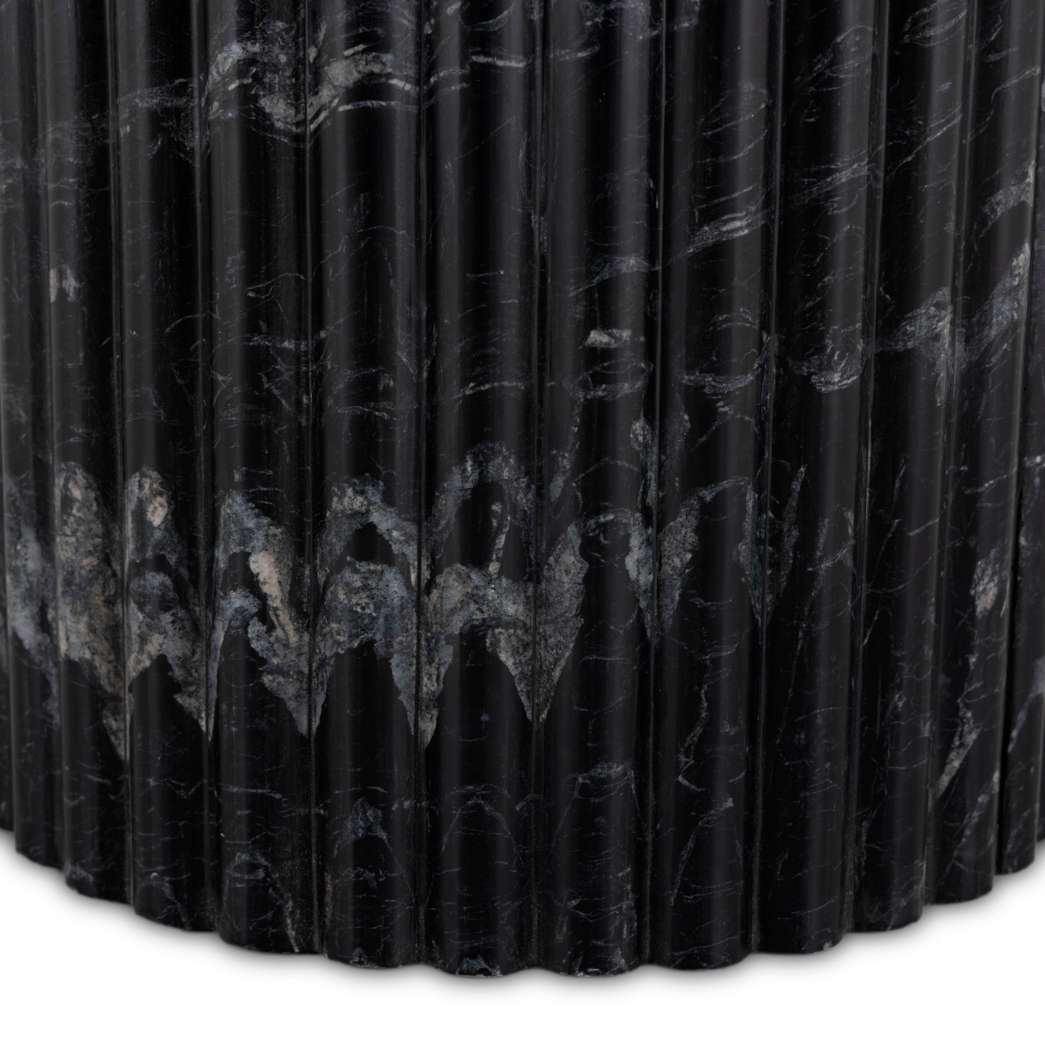 Deco Marble End Table - Black Marble ribbed material up close