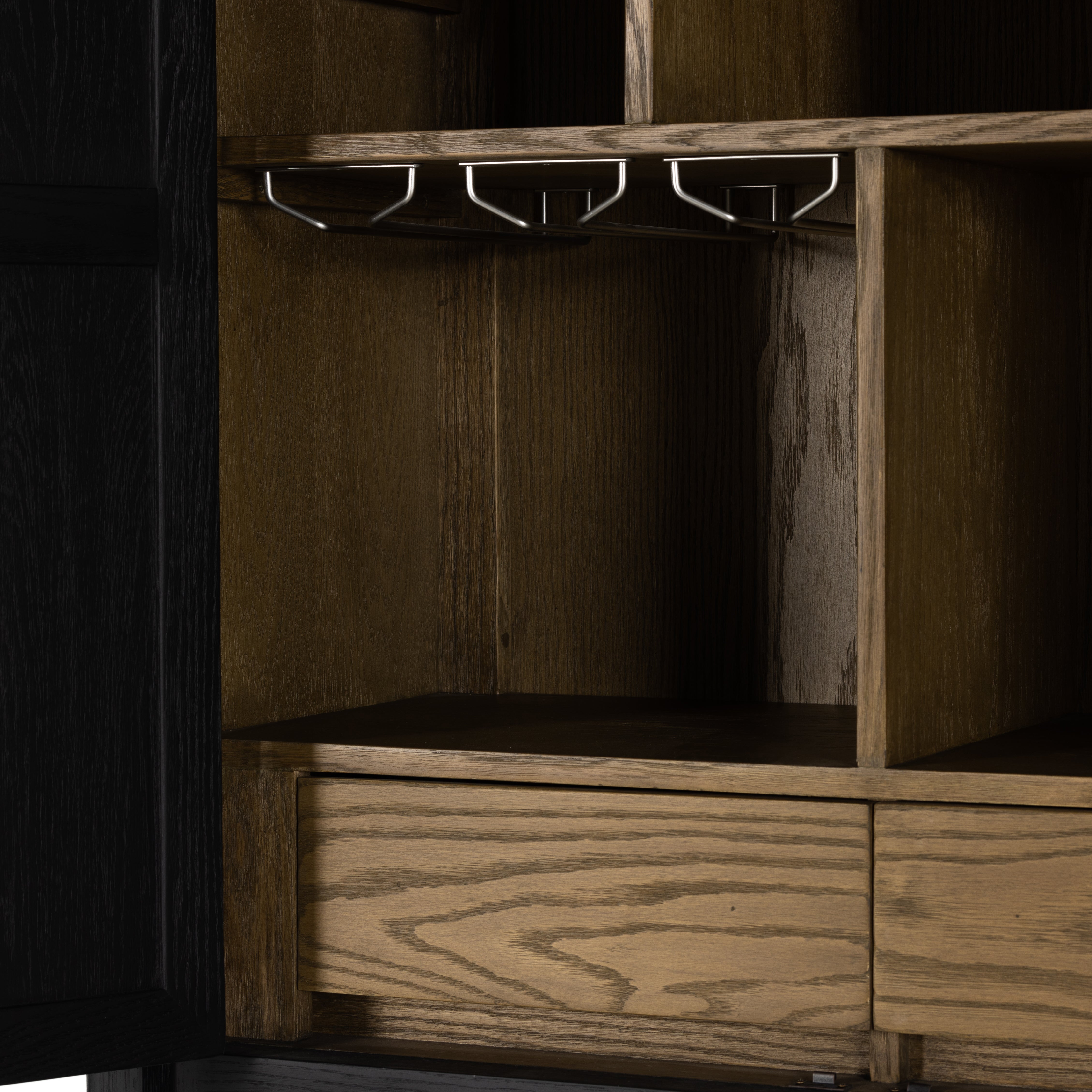 Matte Black Carraway Bar Cabinet inside close up