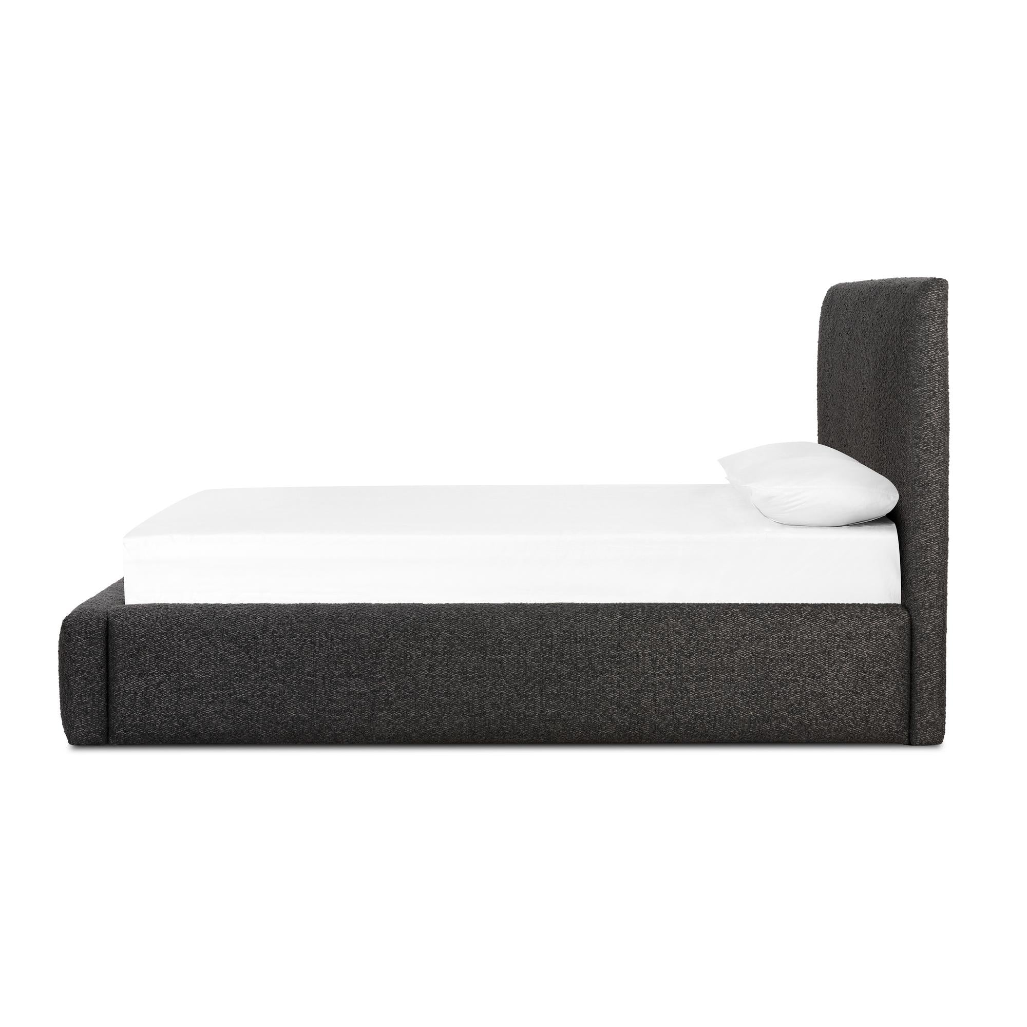 Darcy Bed charcoal boucle side view