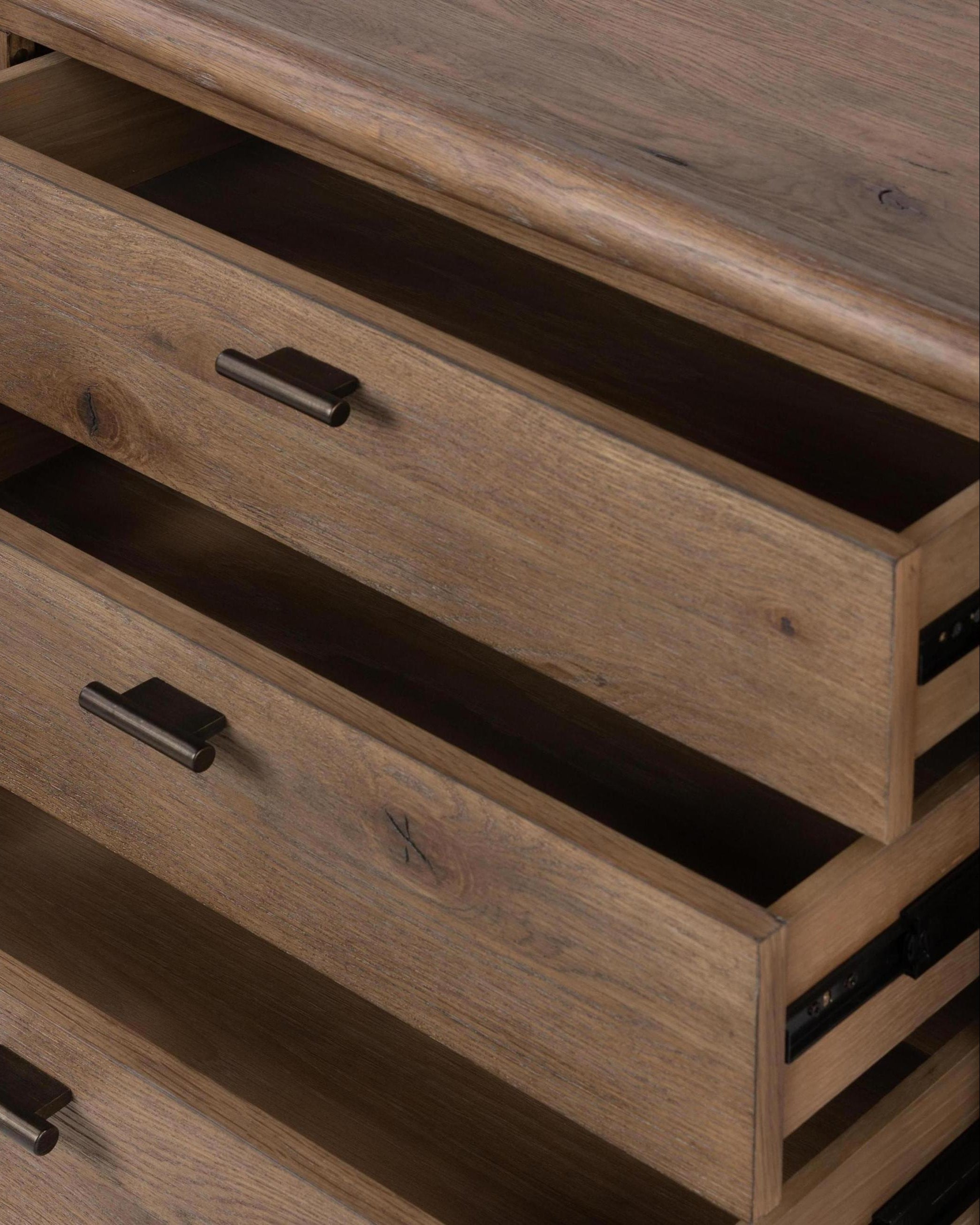 Flint Nightstand close up of drawer open
