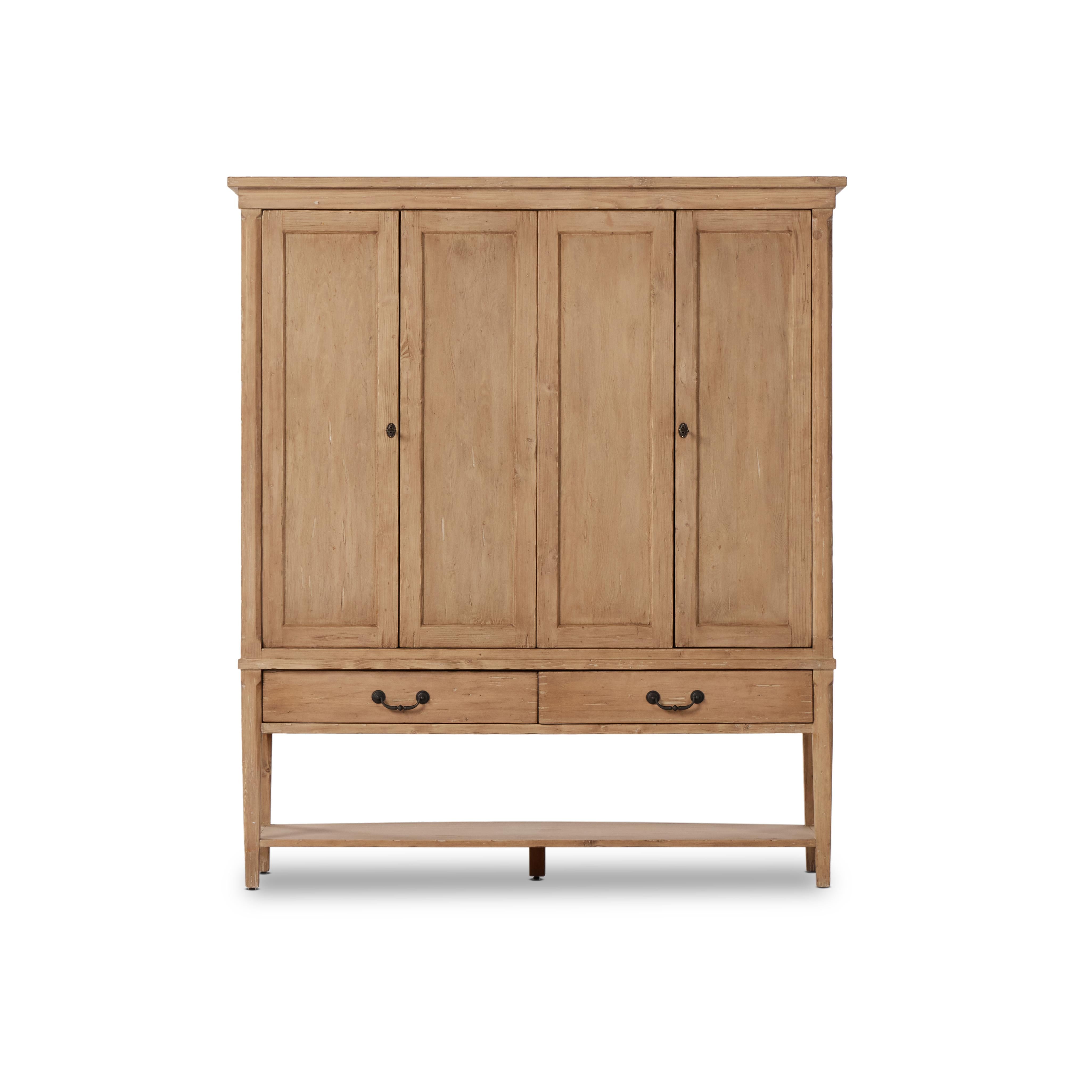 Hurston Wide Cabinet in aged light pine front view