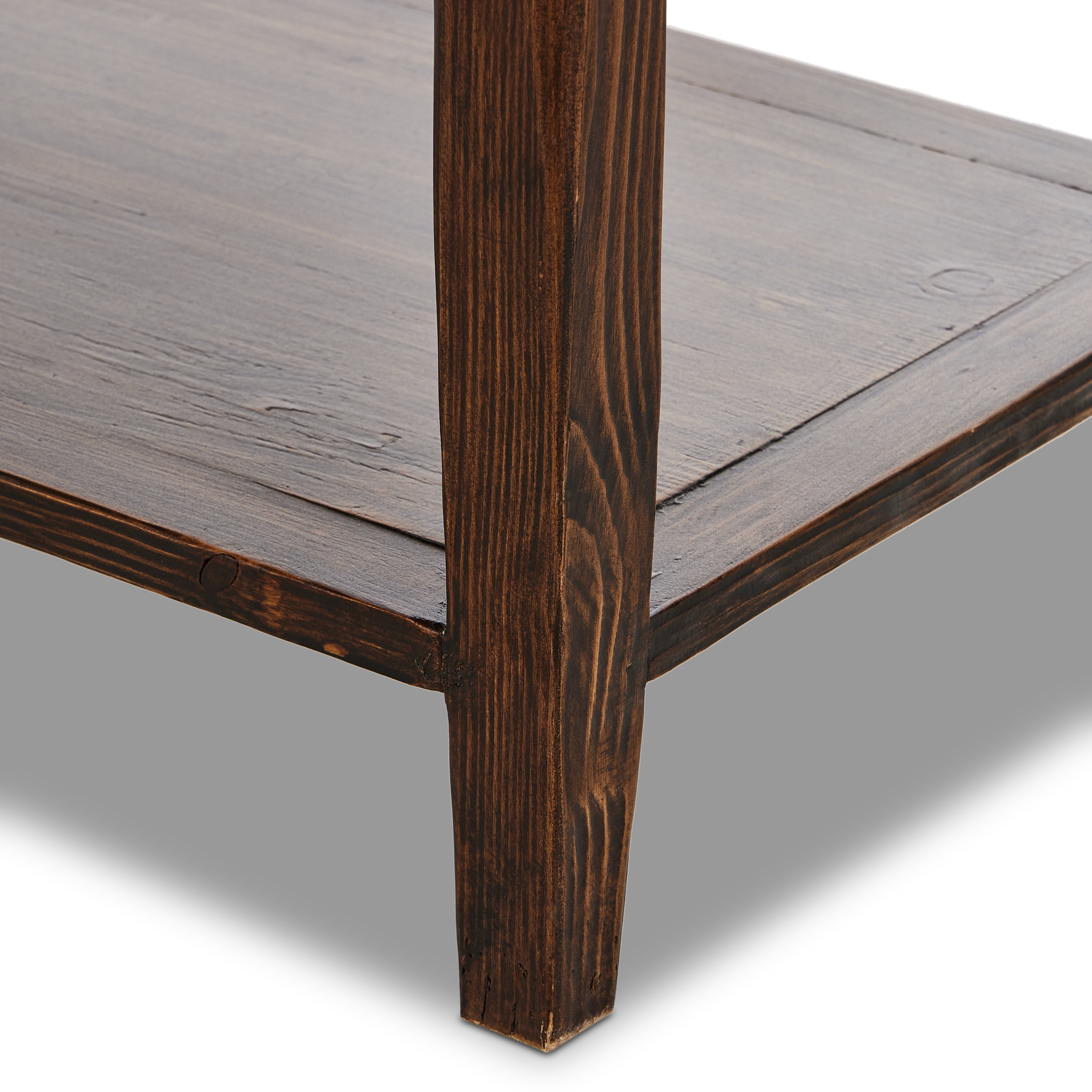 Hurston Wide Cabinet in aged pine leg up close