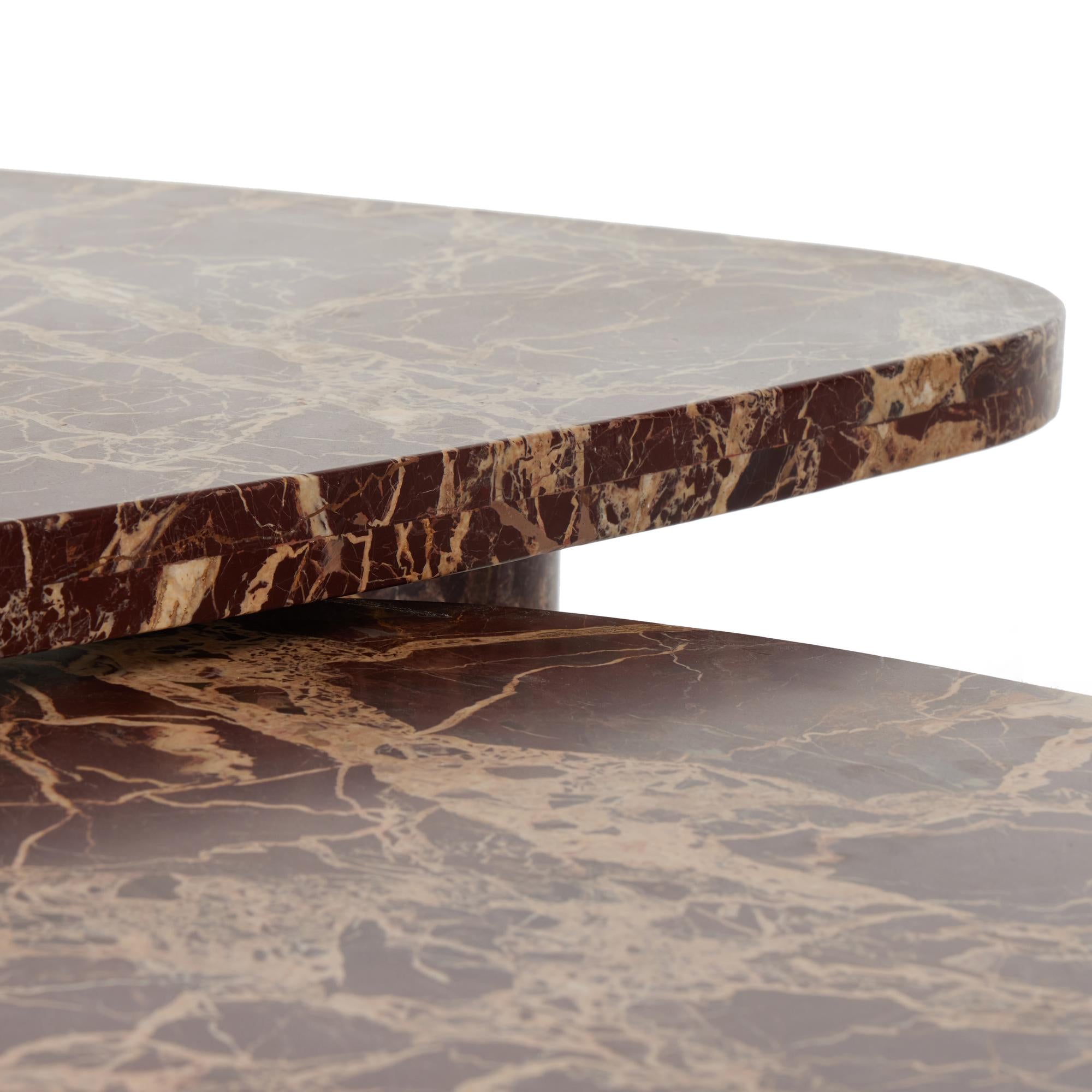 Aurora Marble Nesting Coffee Table Set in merlot  close up
