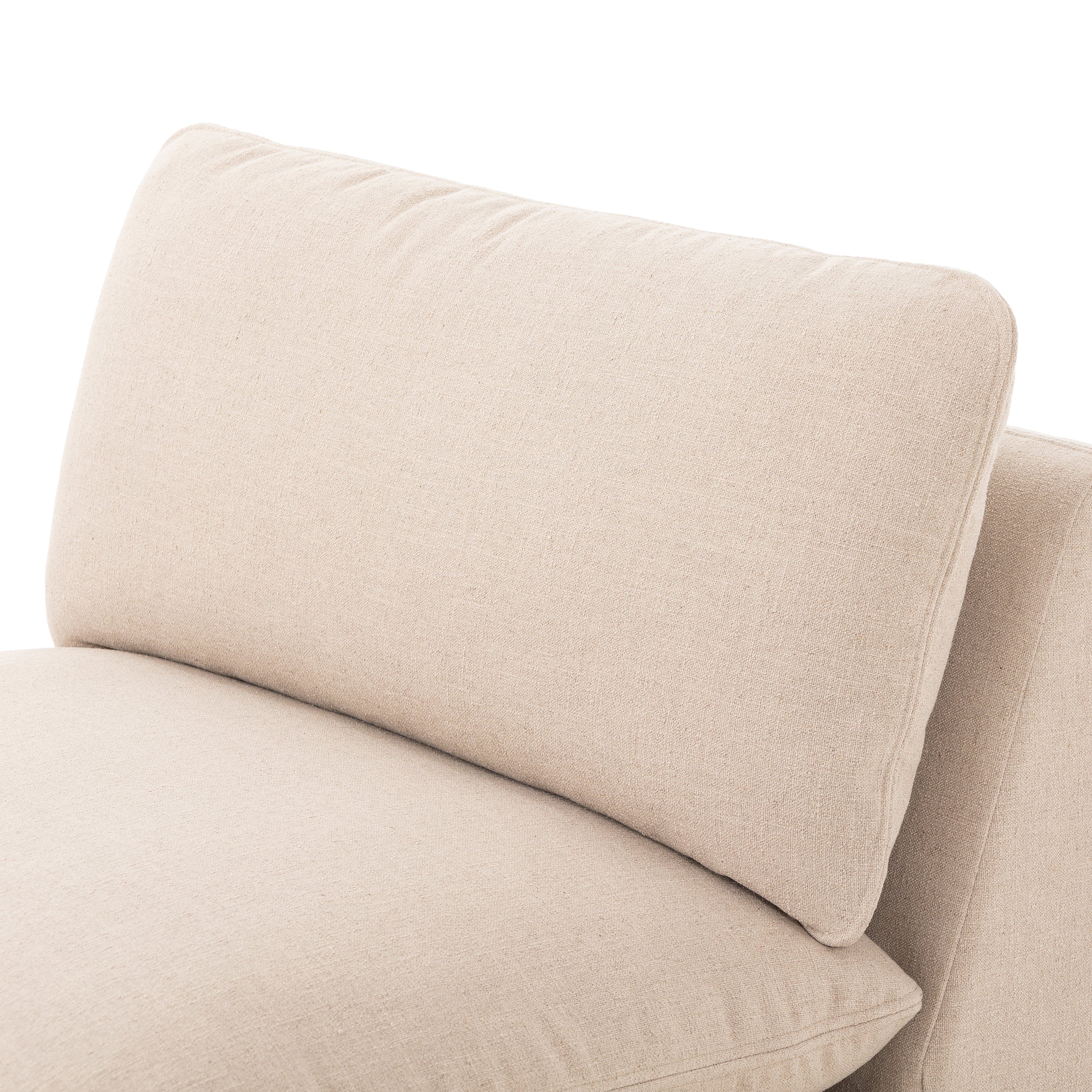 Taupe Armless Laura Sectional seatback up close
