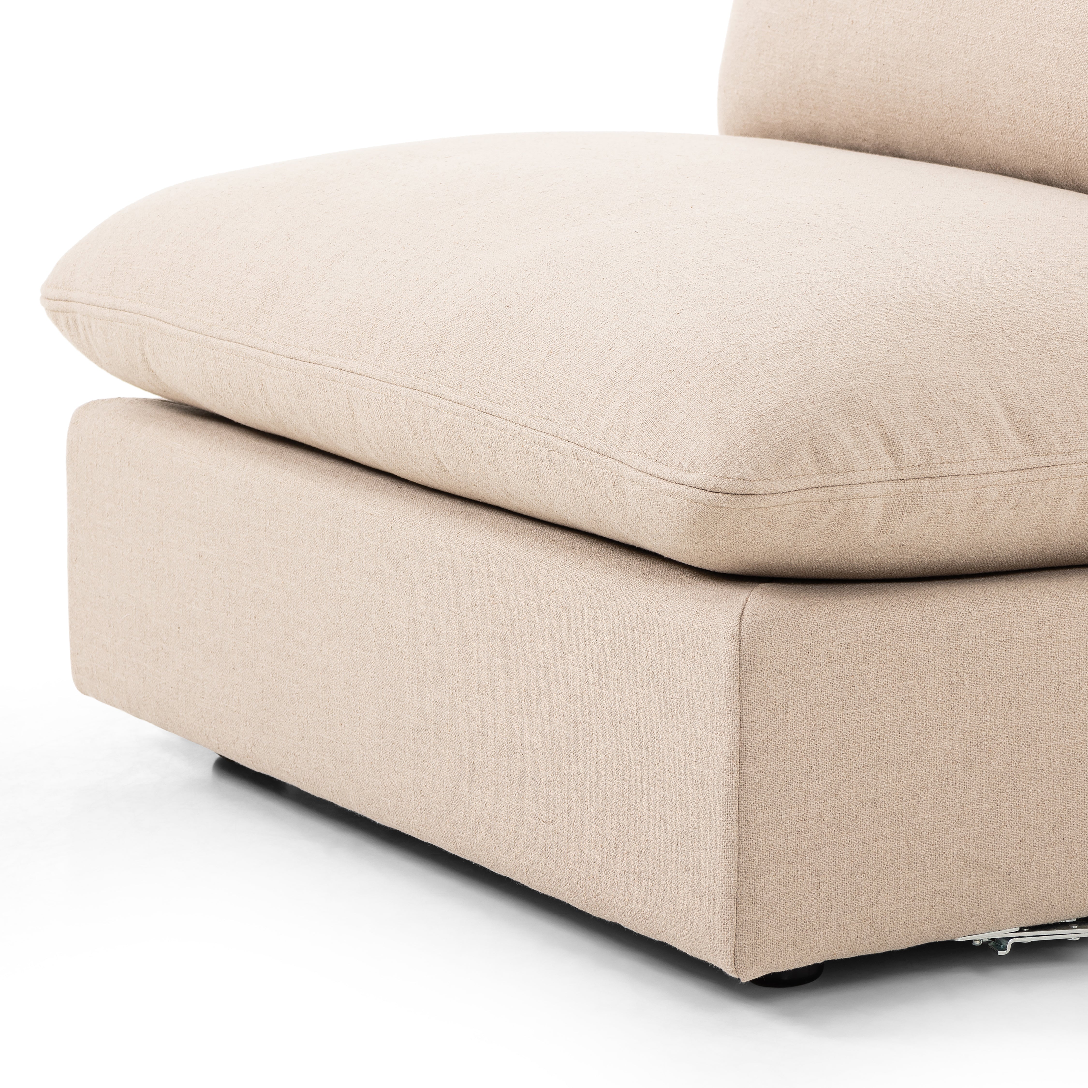 Taupe Armless Laura Sectional seat up close