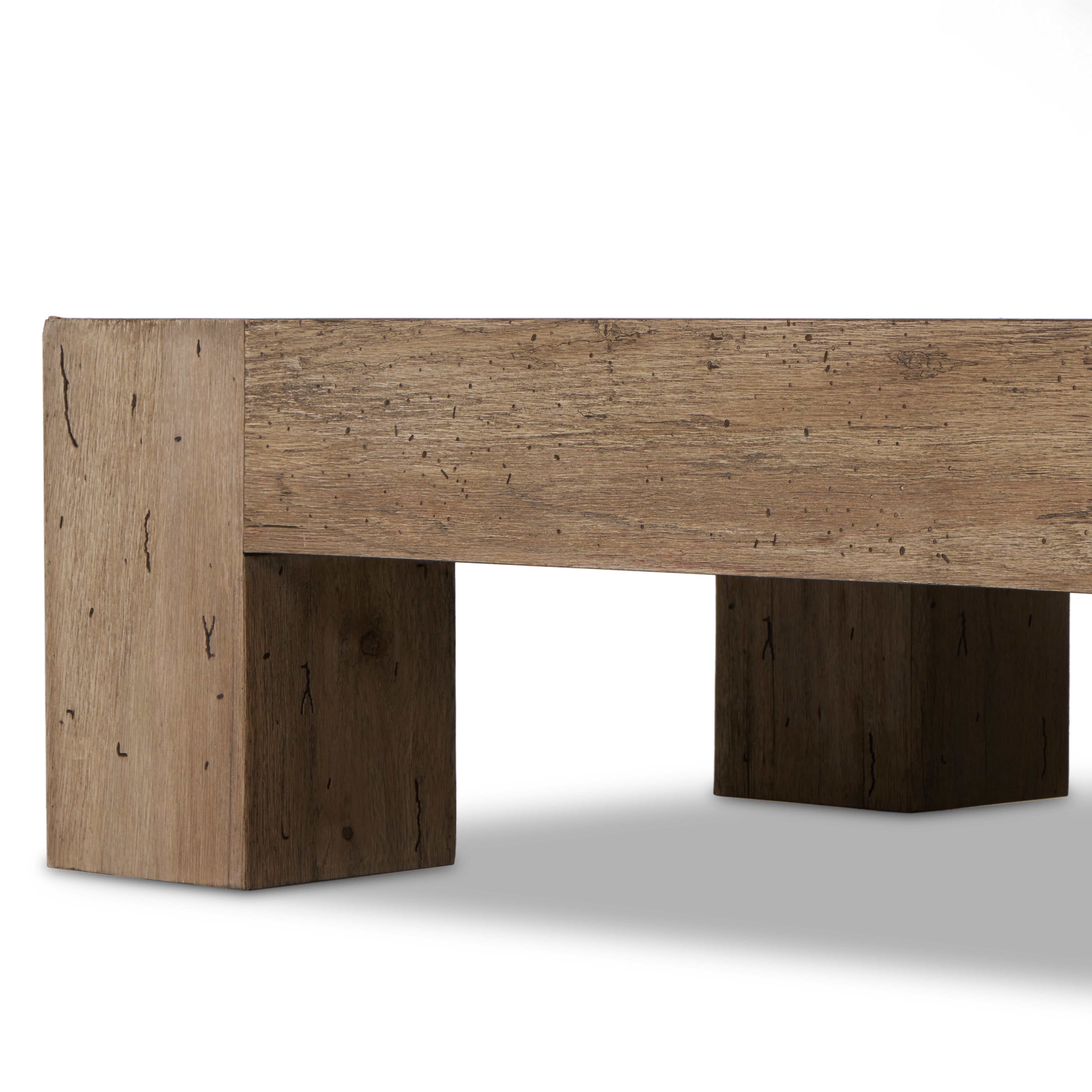 Powell Rectangular Coffee Table in Rustic Oak color legs underneath 