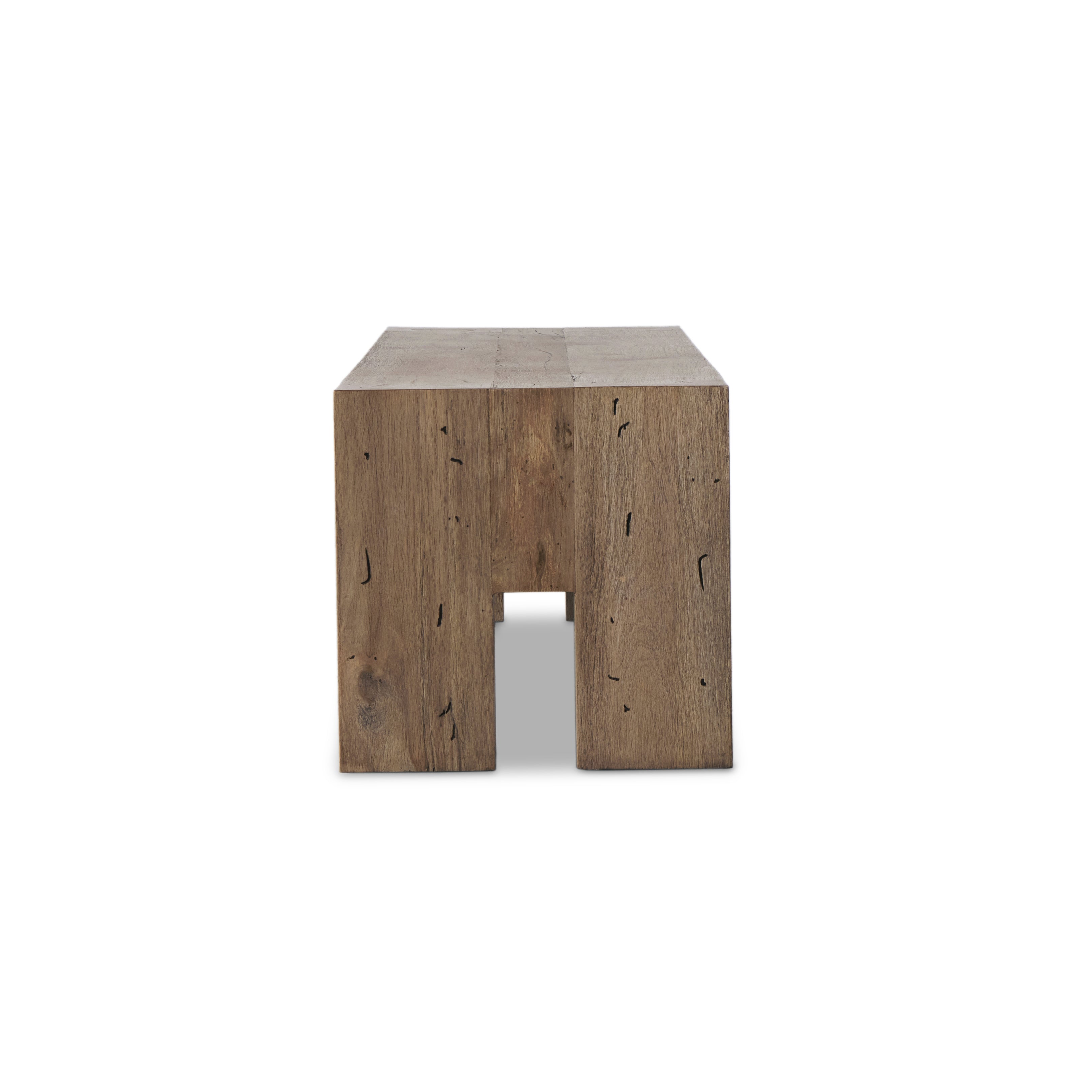 Powell Large Accent Bench in Rustic Oak color end view
