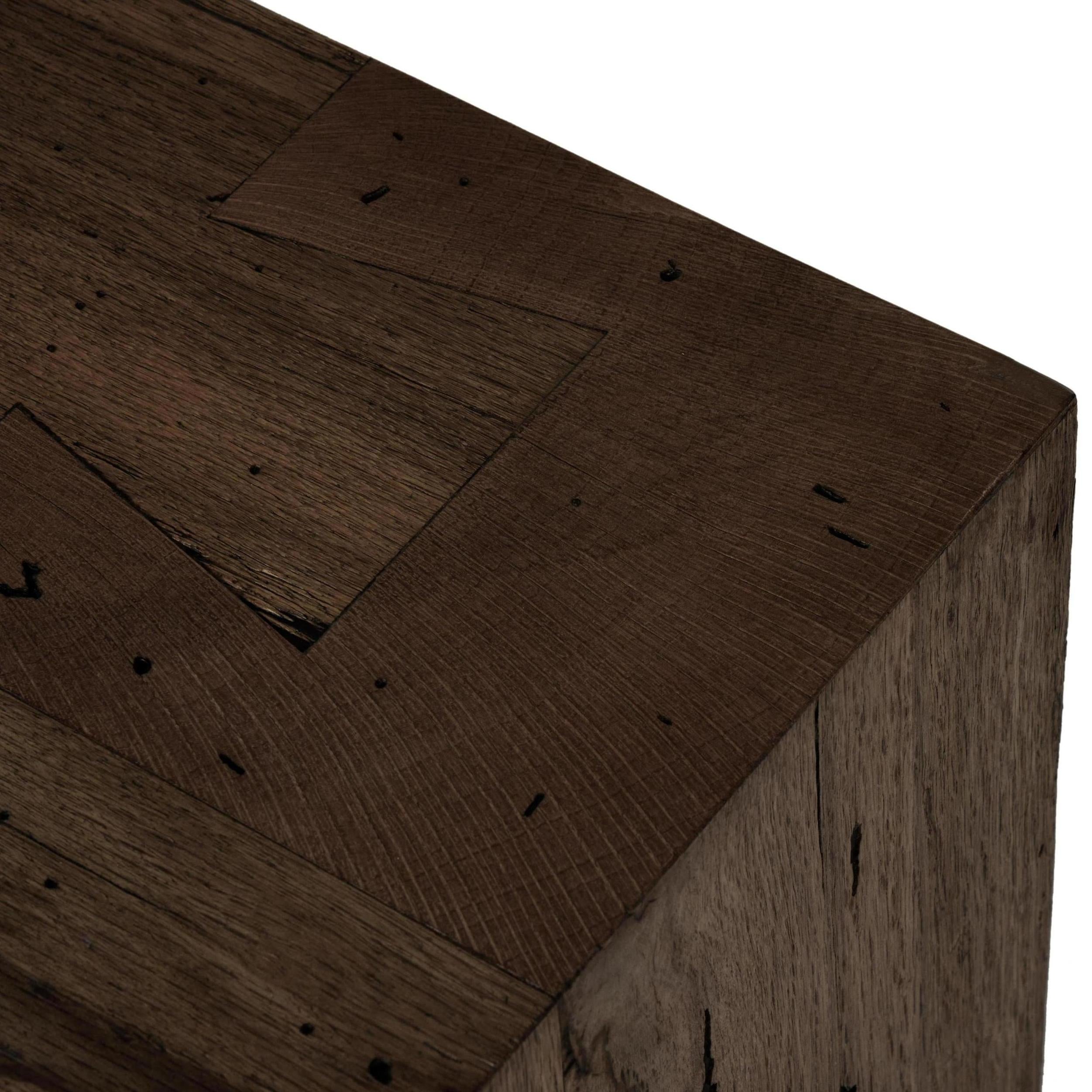 Powell Large Accent Bench in ebony oak close up of corner of bench