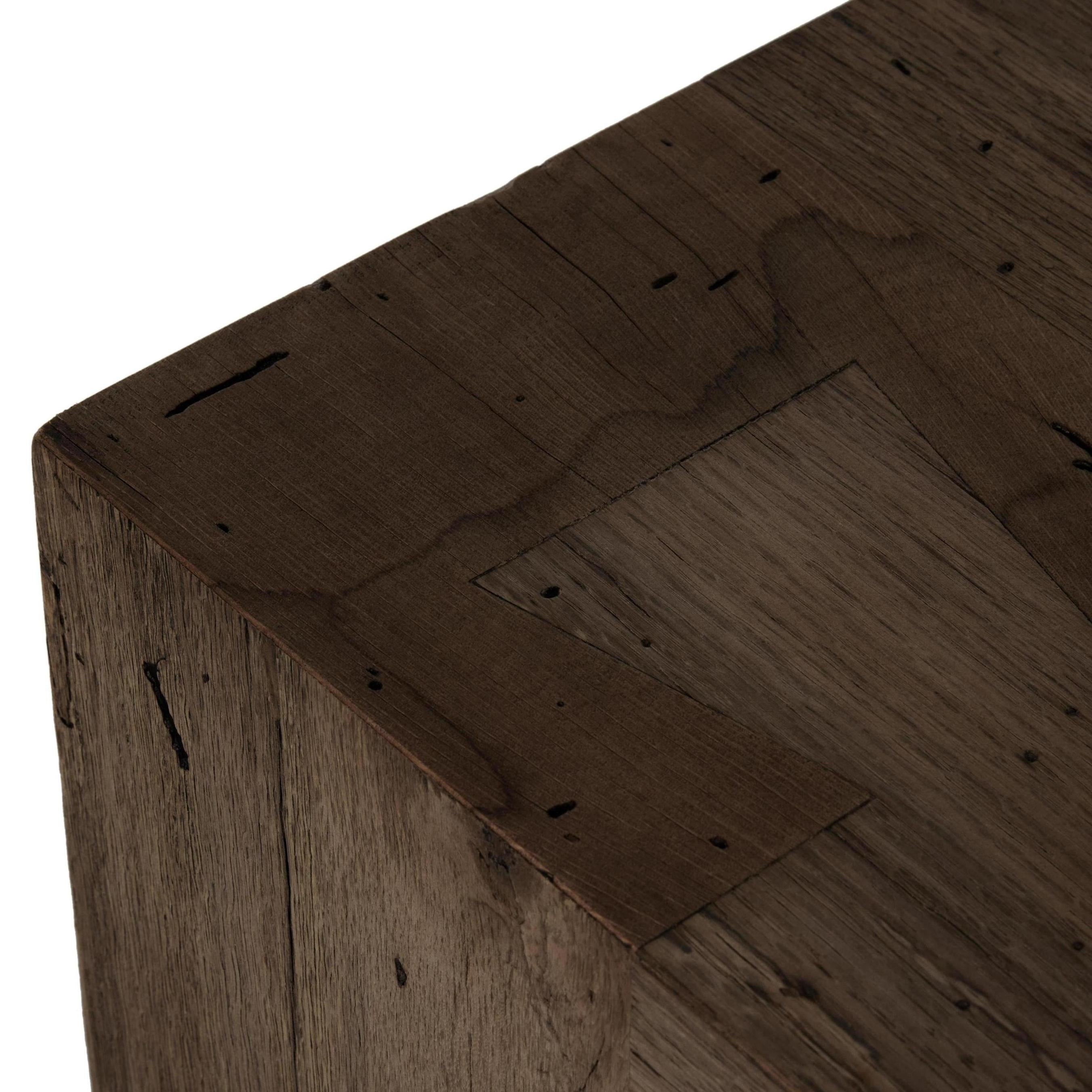 Powell Large Accent Bench in ebony oak close up of corner of bench