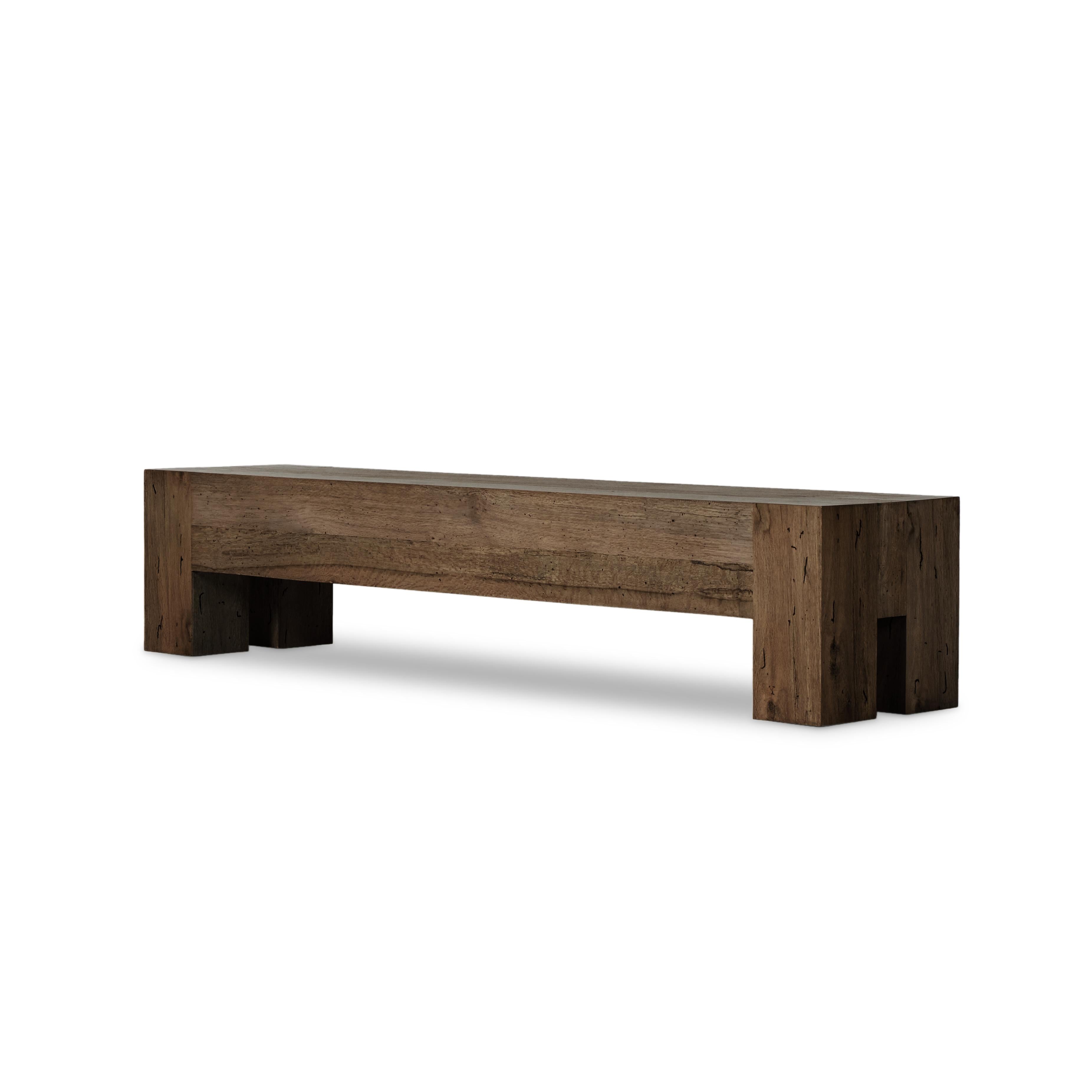 Powell Large Accent Bench in ebony oak angled view