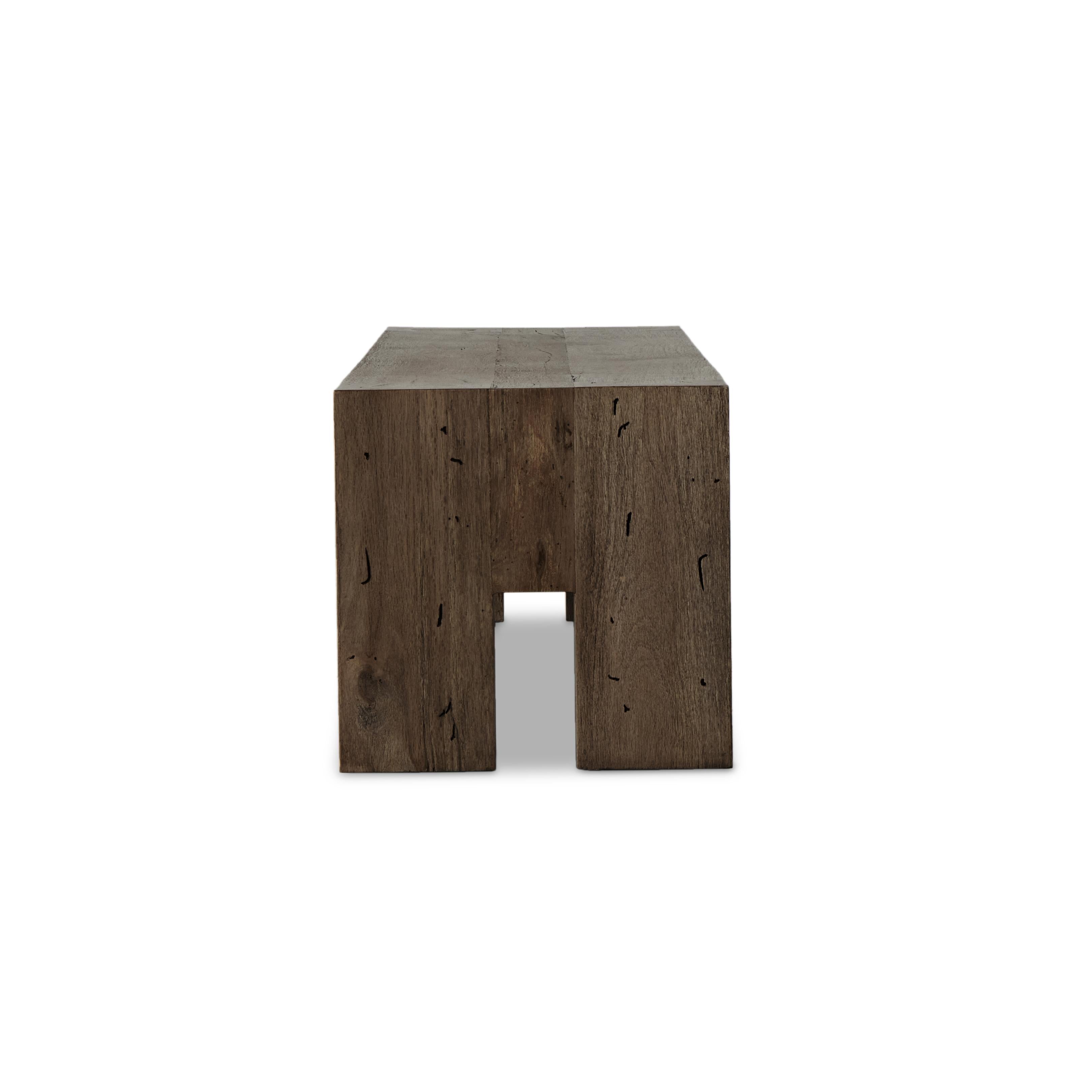 Powell Large Accent Bench in ebony oak side view