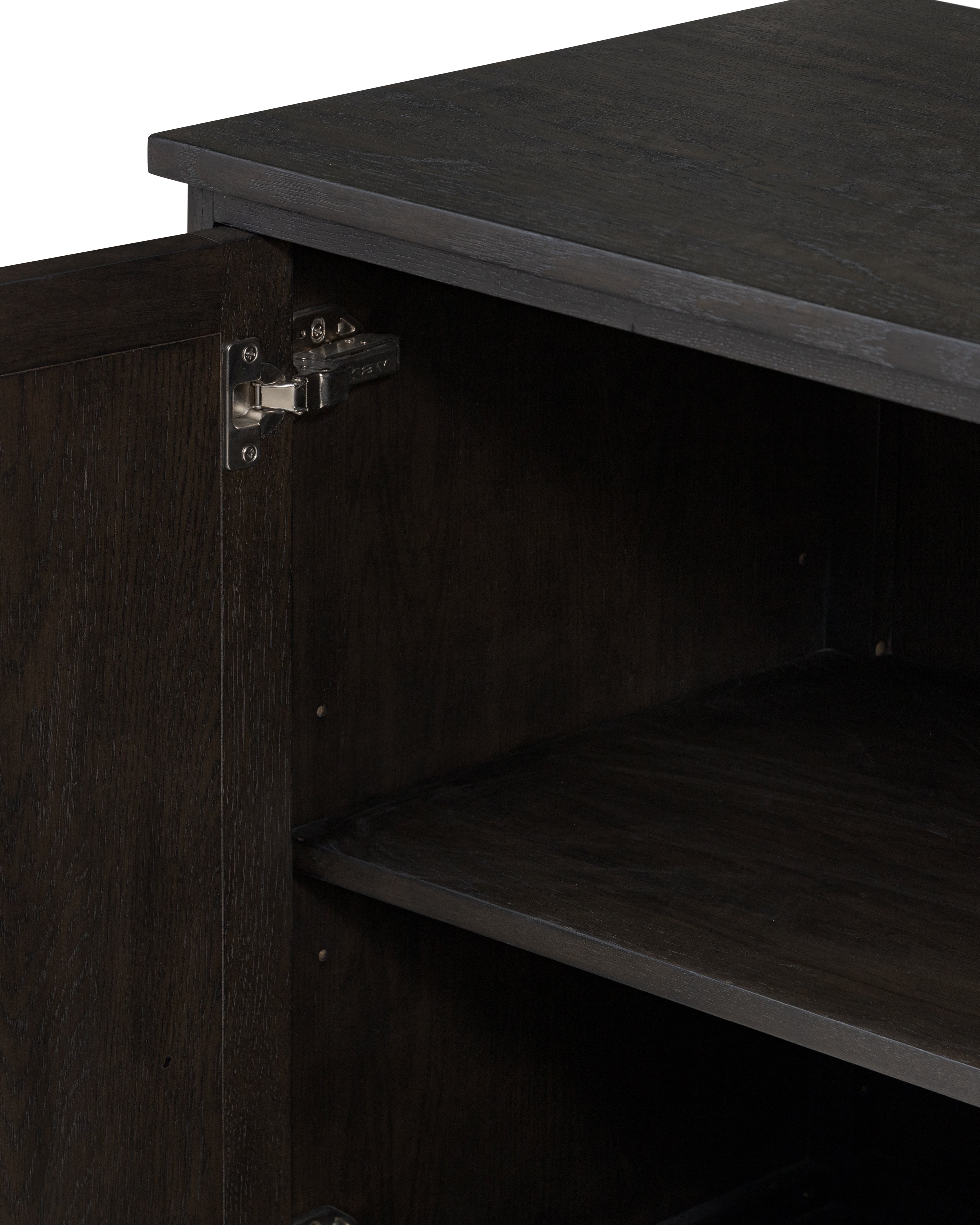 Smoked Black Cara Sideboard door shown open up close