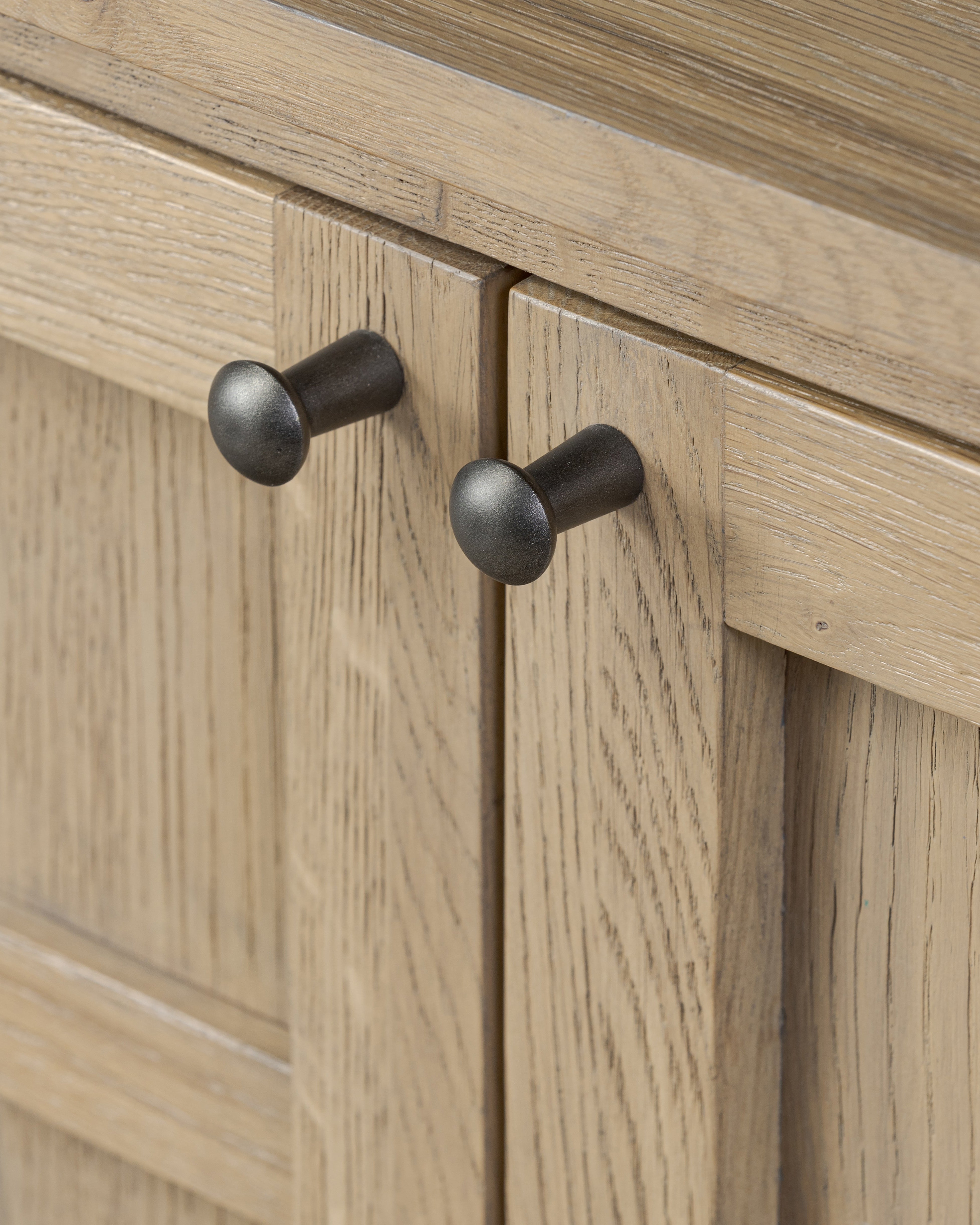 Aged Natural Oak Cara Sideboard handles shown up close