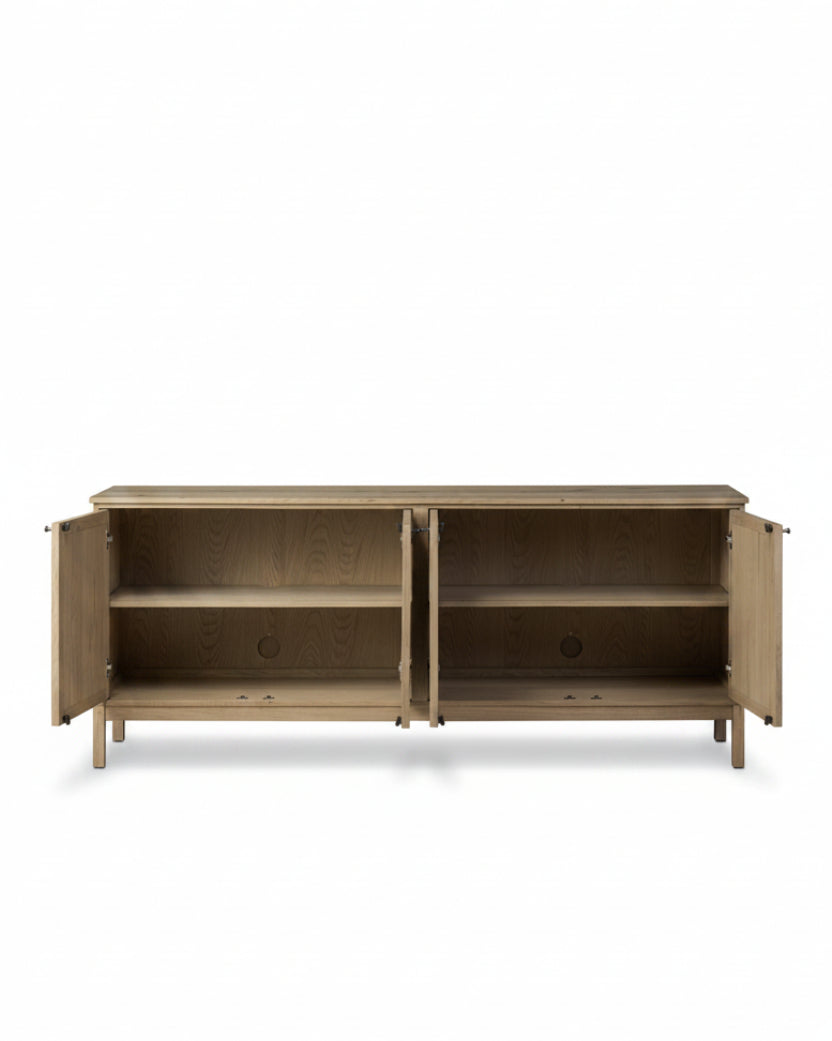 Aged Natural Oak Cara Sideboard doors open