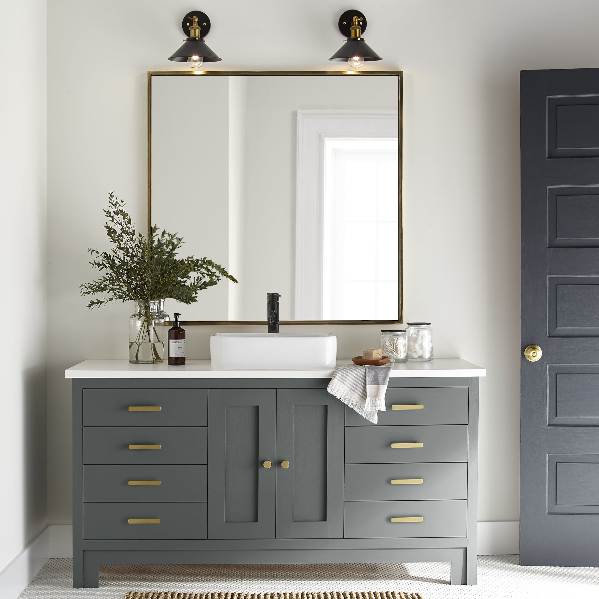 Ridge Rock paint featured on bathroom cabinetry