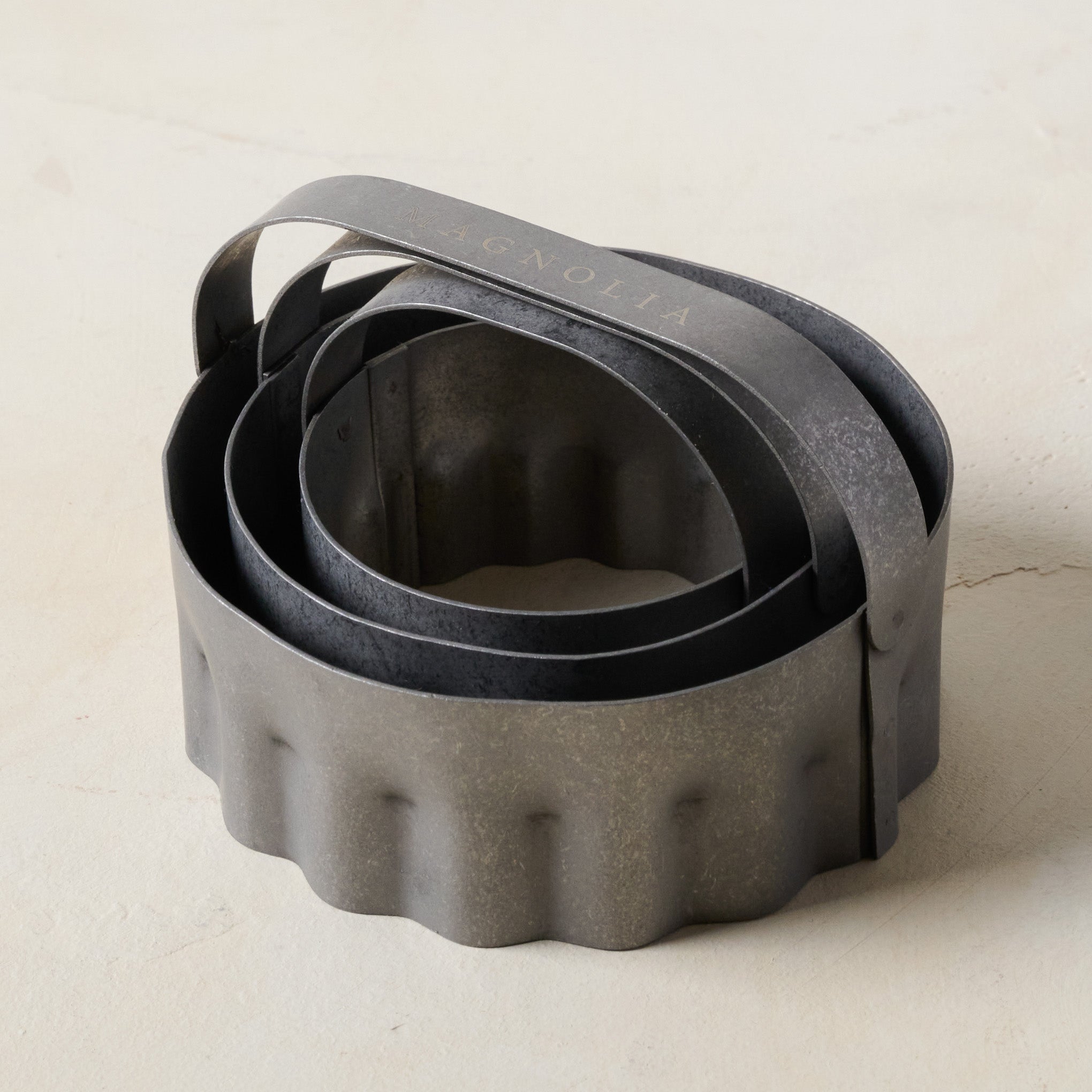 Magnoliass Fluted Biscuit Cutters in three sizes, stacked together