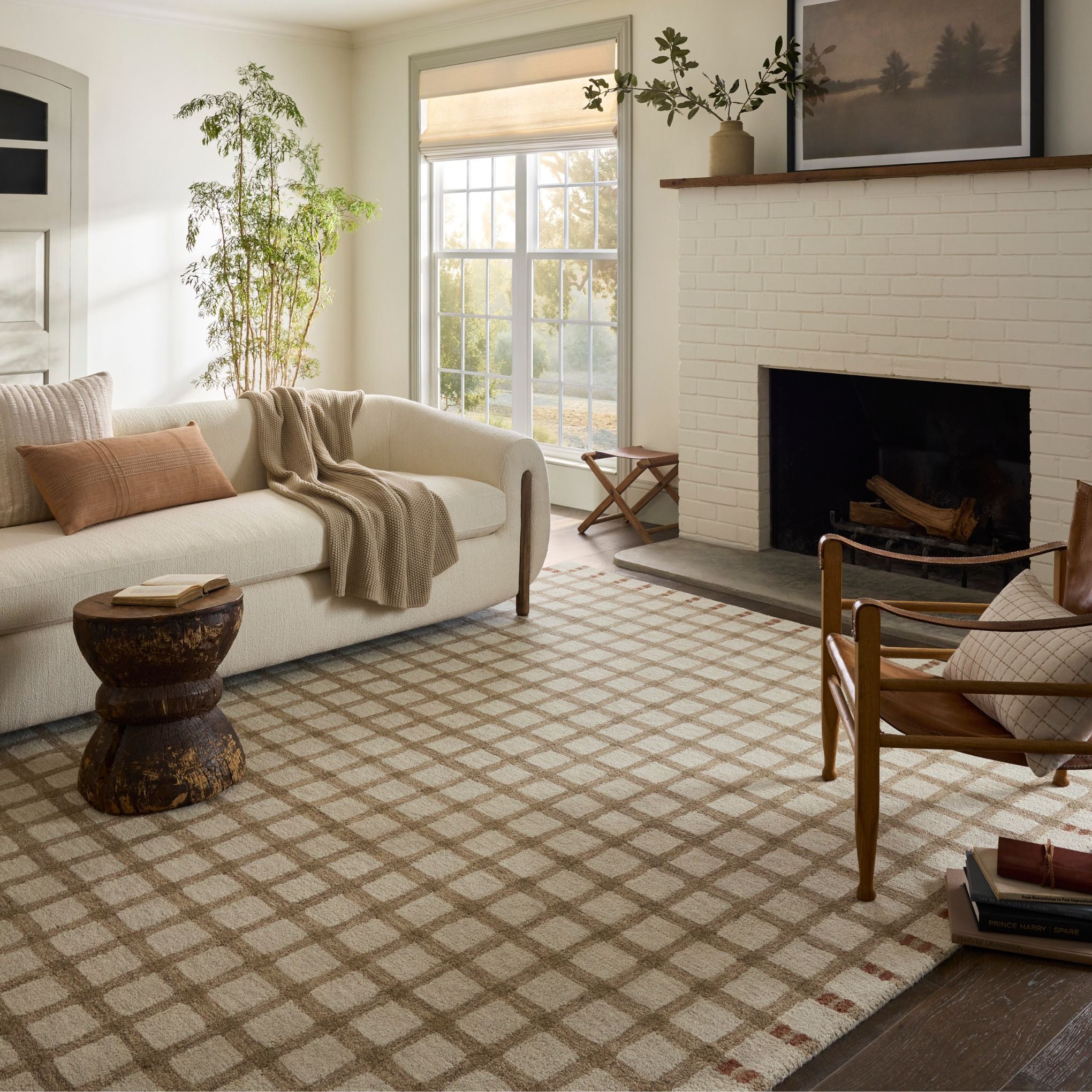 Waylon Natural Rust Rug shown in living room