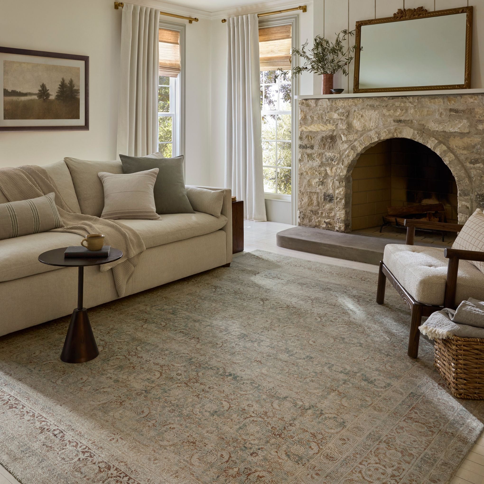 Wimberly Sky Copper Rug shown in living room
