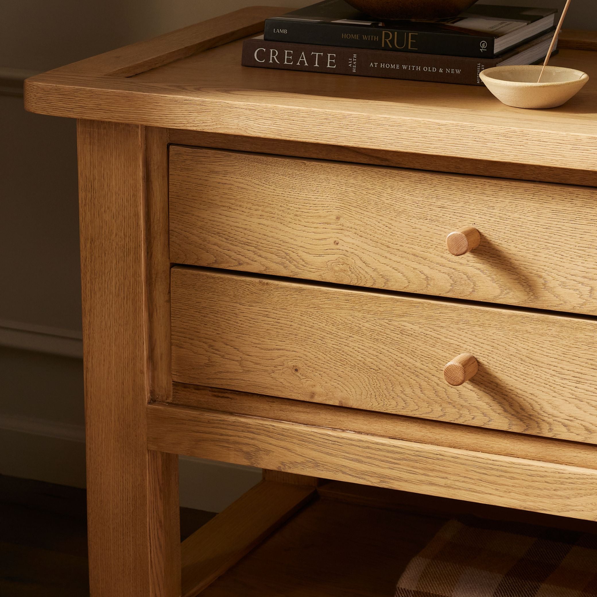 Evans Nightstand up close styled