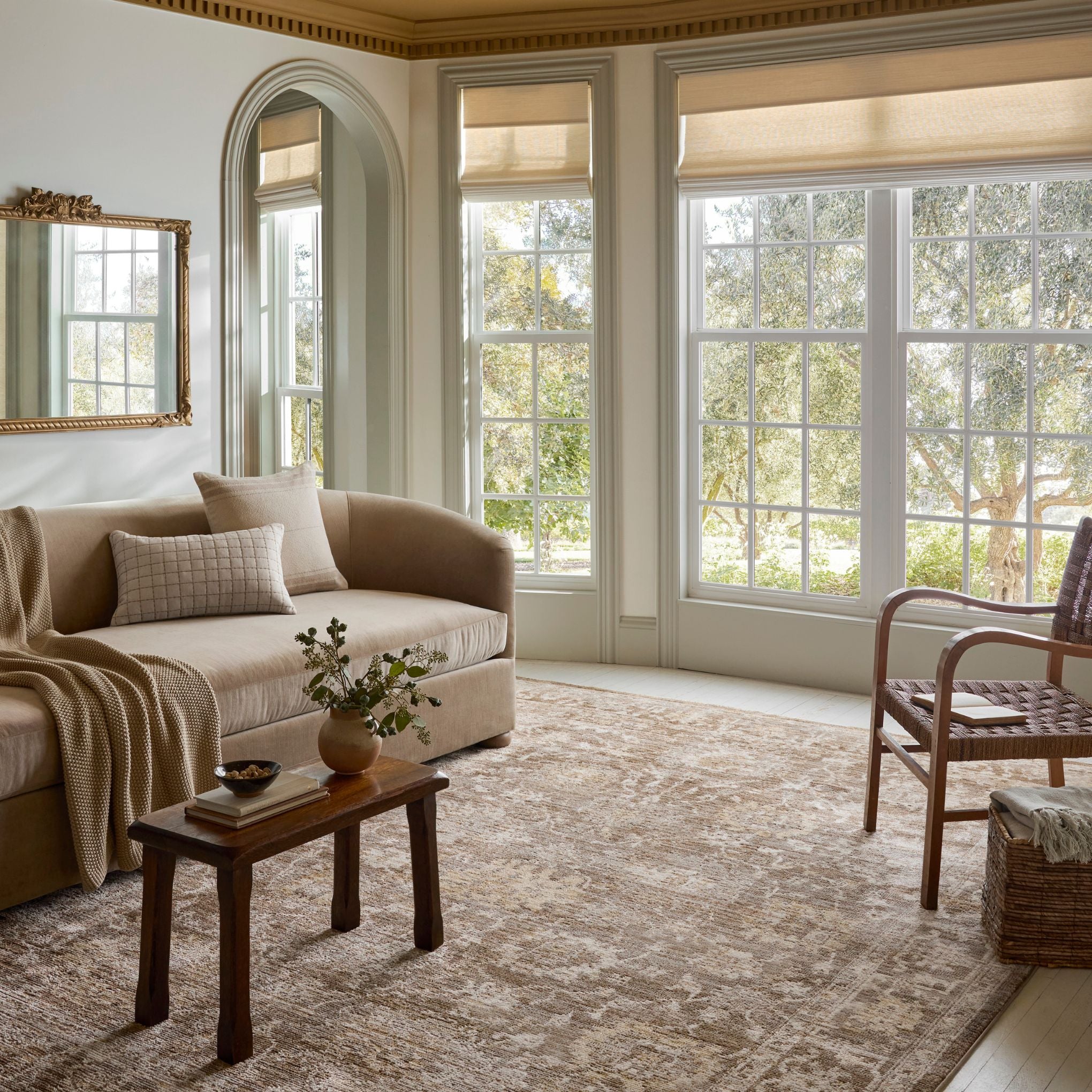 Pace Bark Natural Rug shown in living room