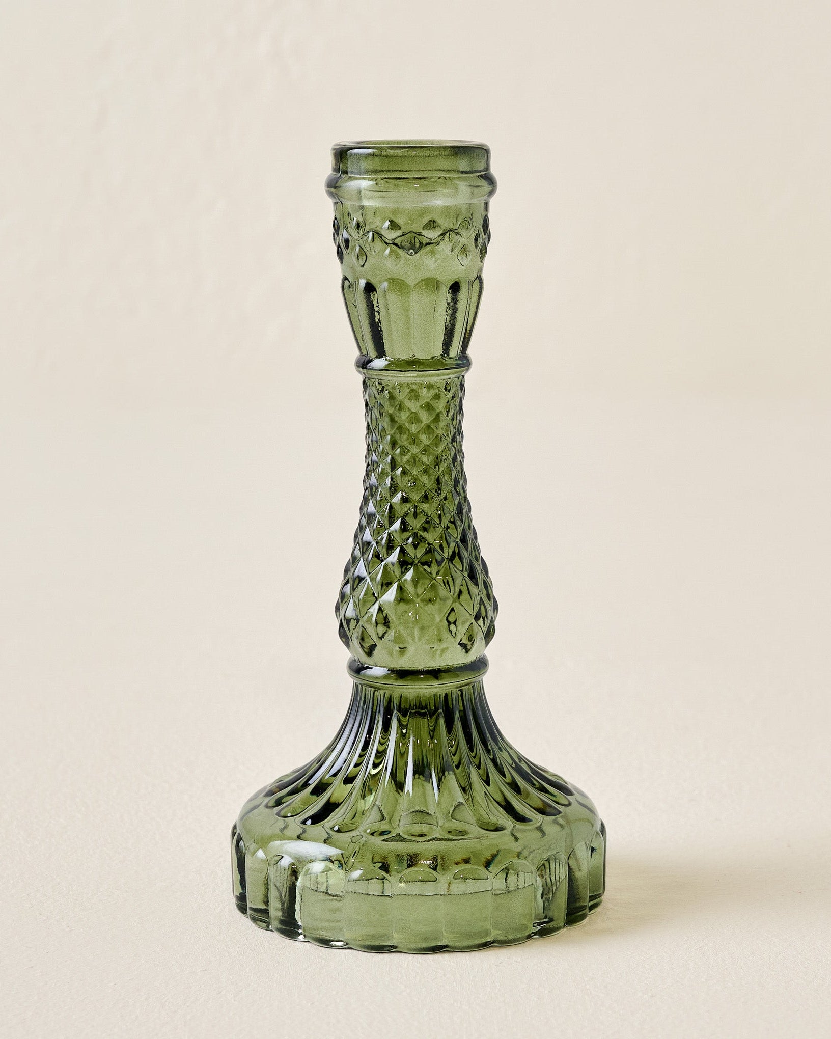 Tall Antique Green Glass Taper Holder