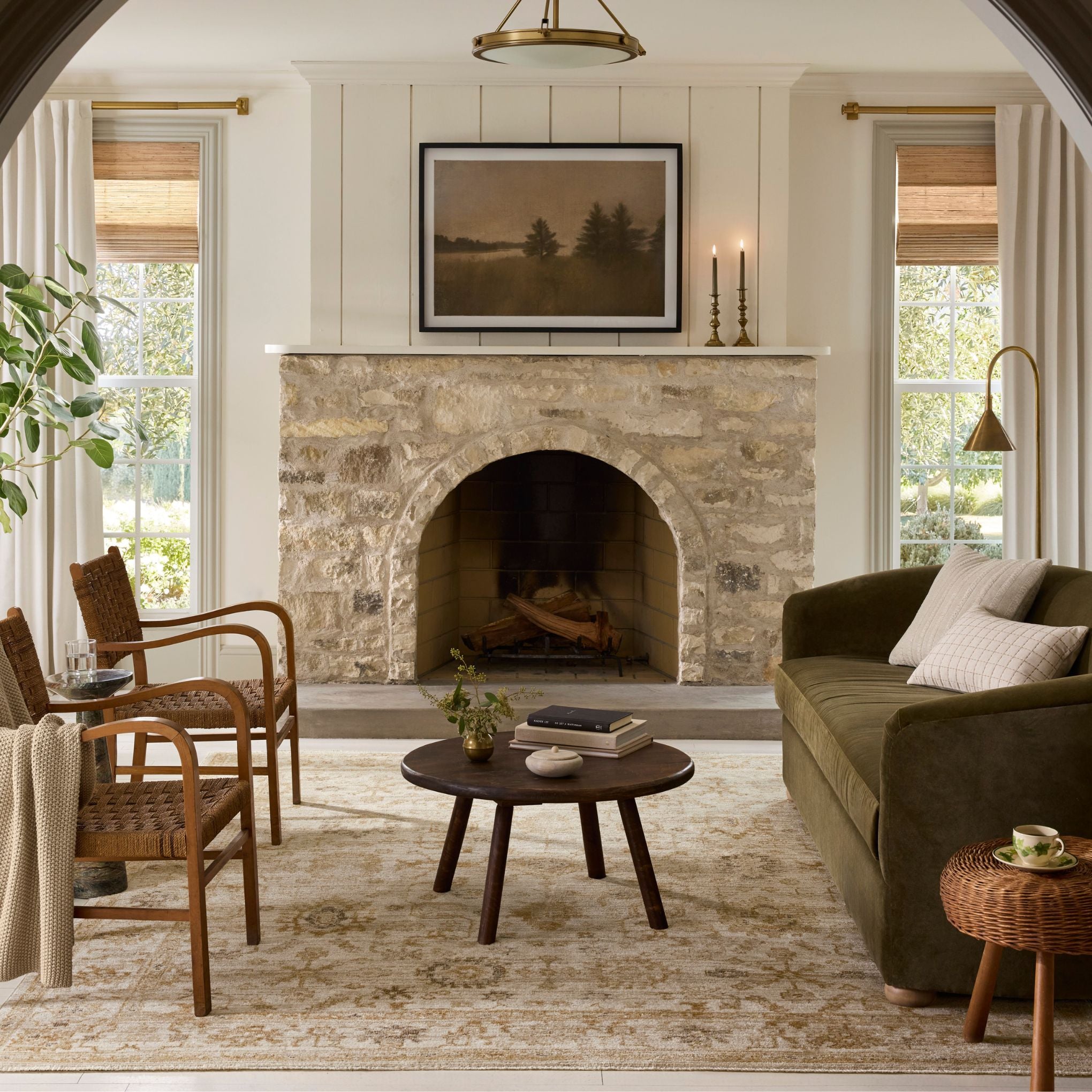 Pace Natural Gold Rug shown in living room