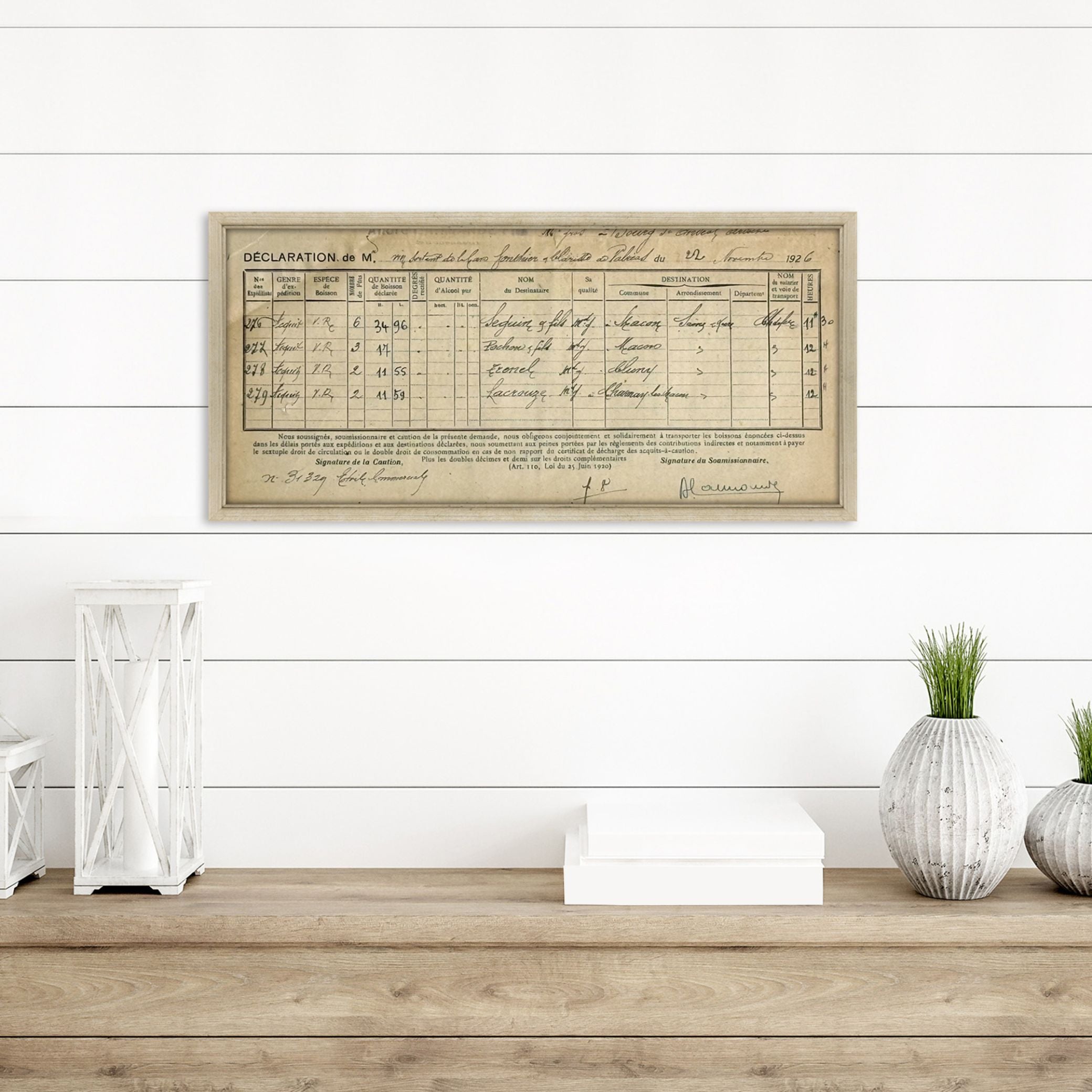 Vintage French Deposit shown hung on wall above dresser