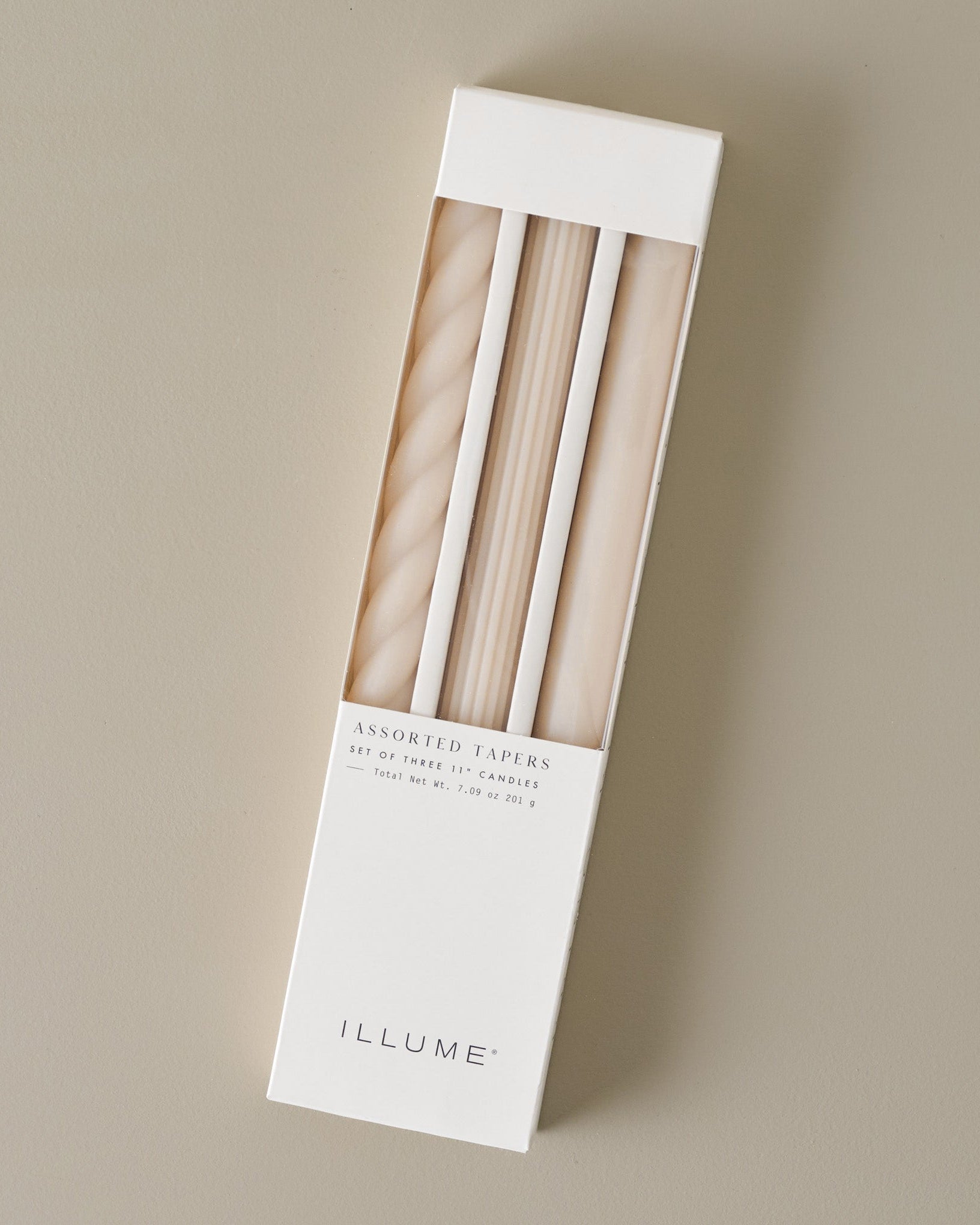 Assorted Cream Taper Candle Set shown in box