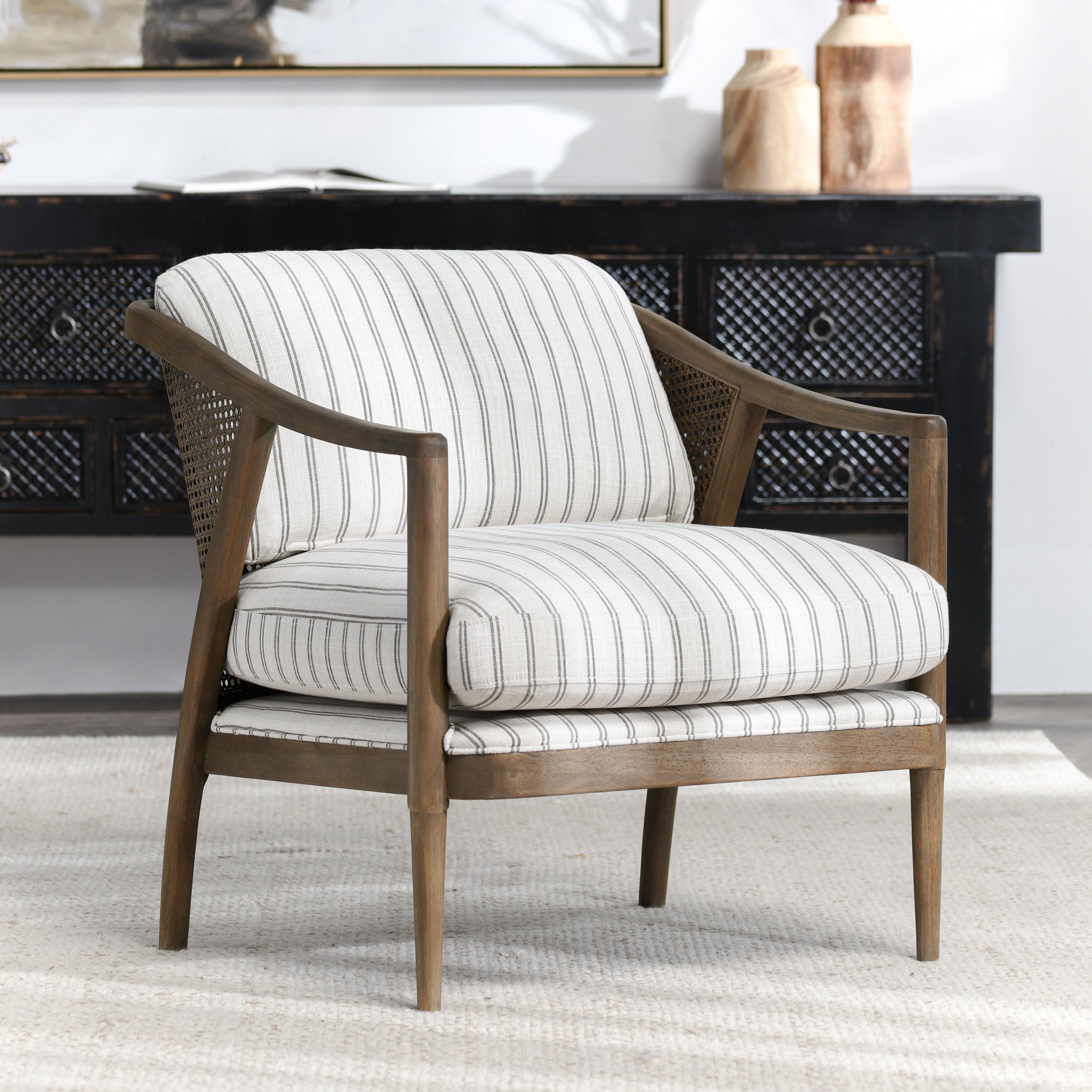 Hollis Striped Accent Chair in a room