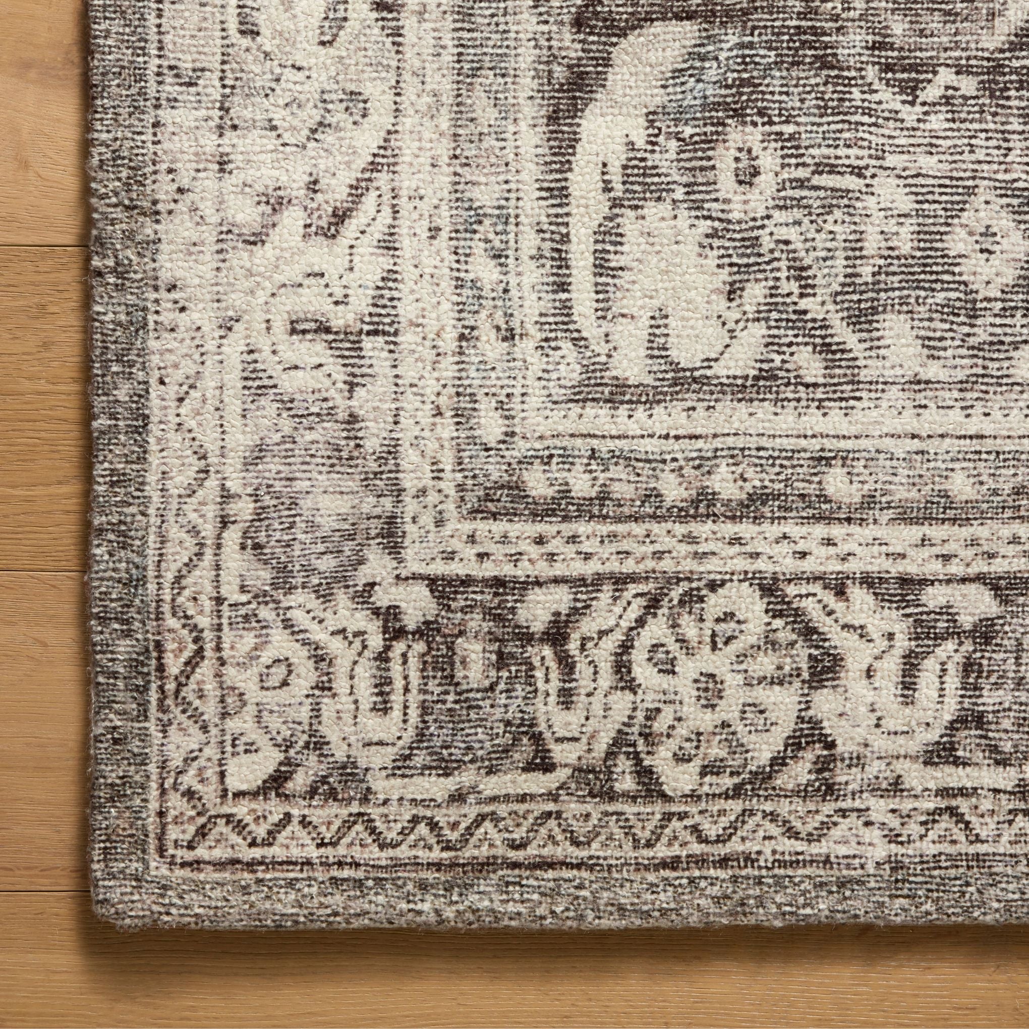 Wimberly Ink Bone Rug corner shown from above