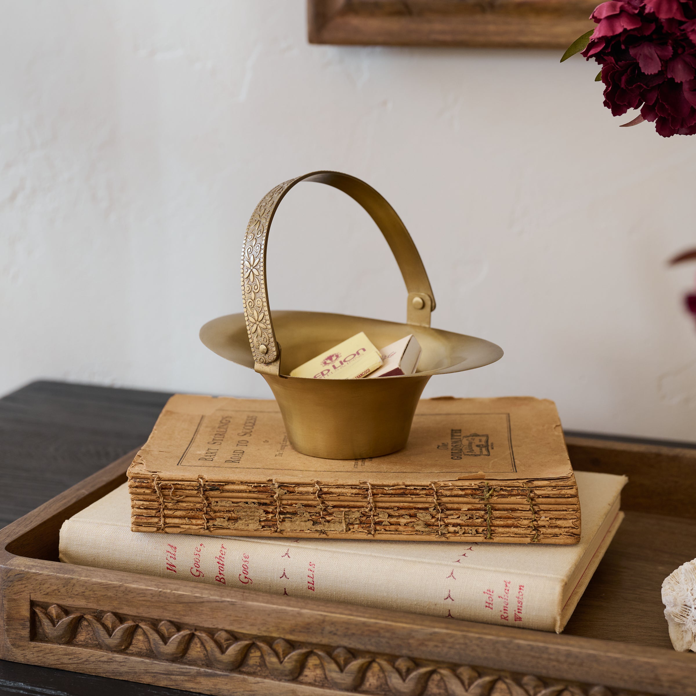 Etched Brass Trinket Dish shown styled