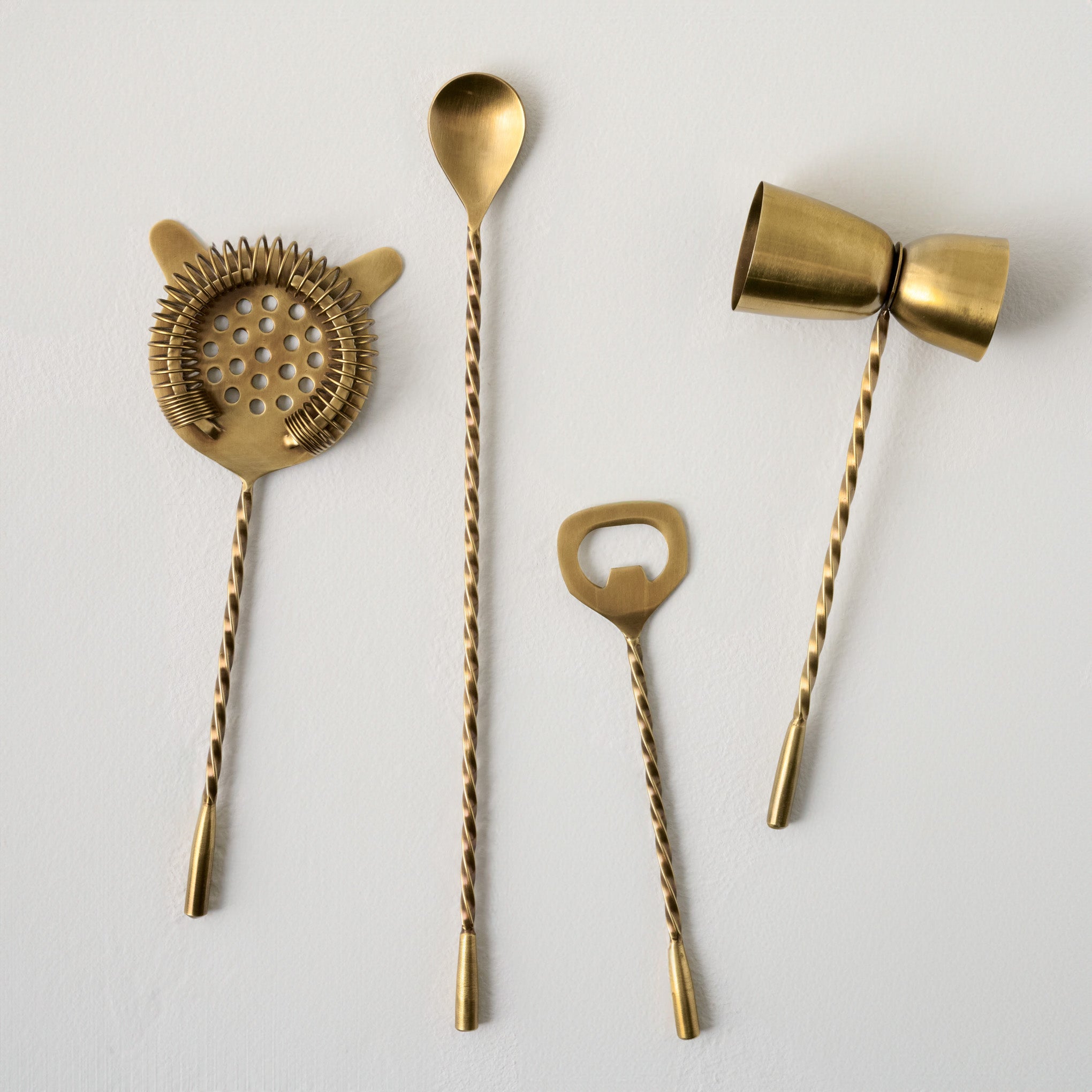 Antique Brass Twisted Bar Tool Set