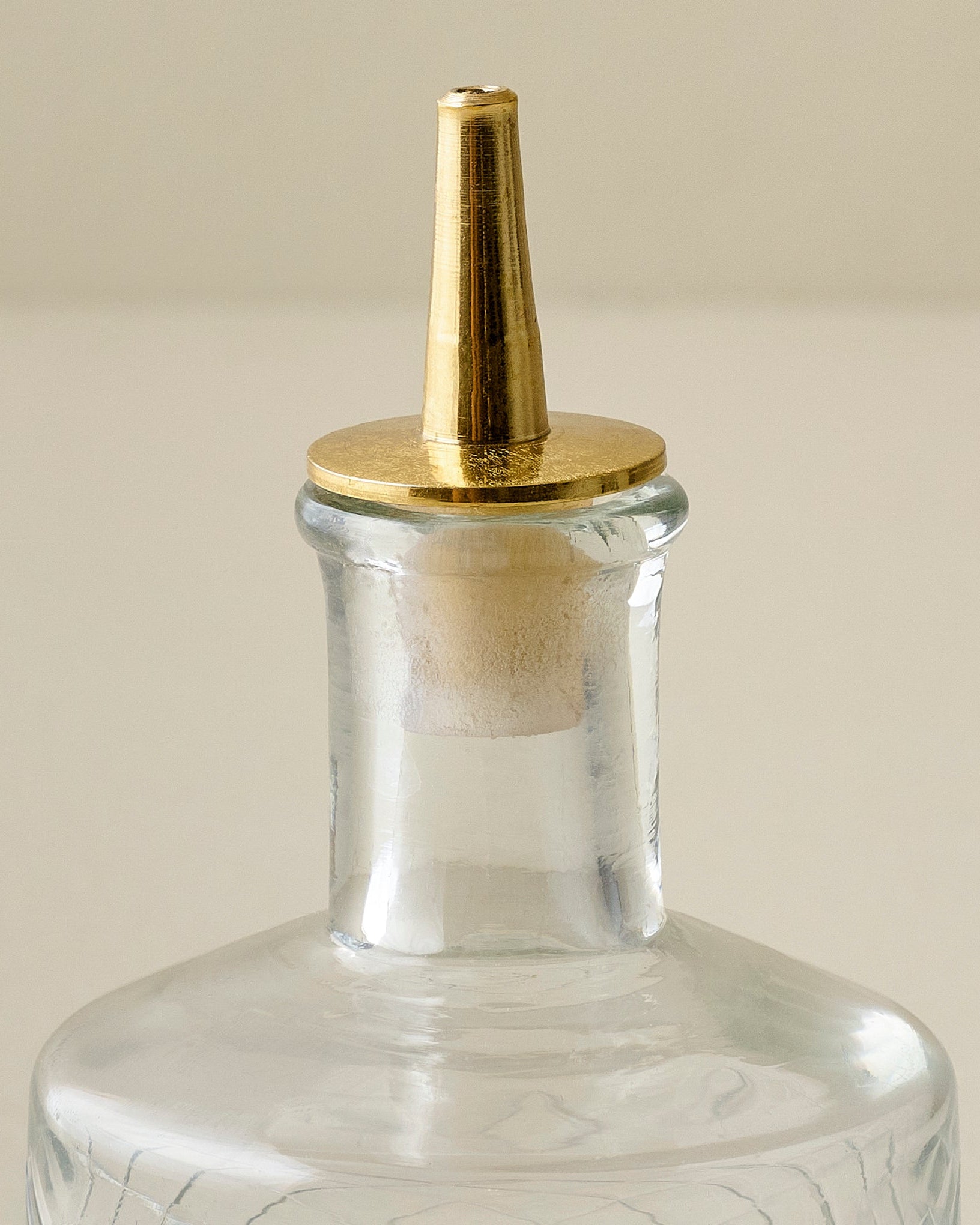 Straight Vintage-Inspired Etched Glass Bottle up close