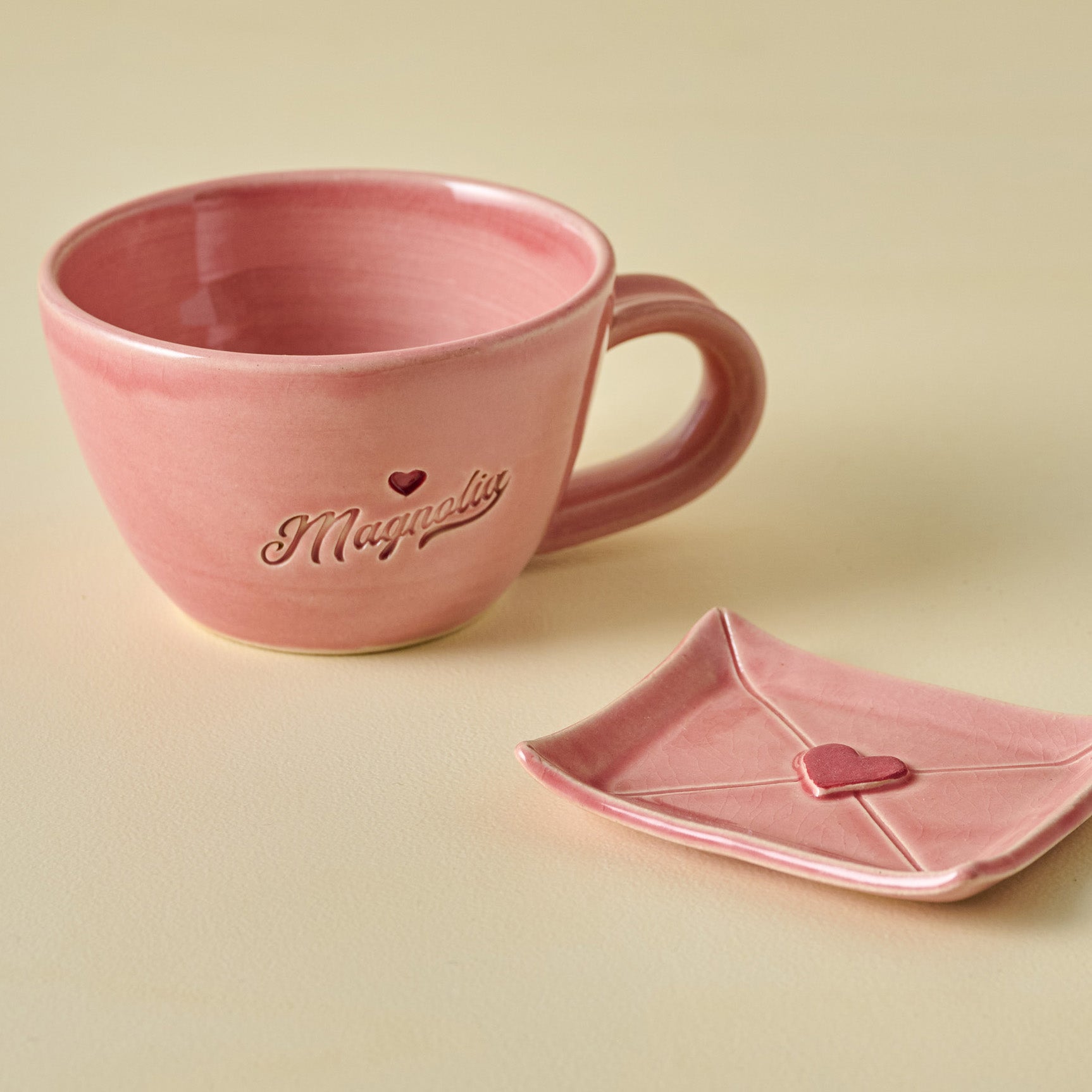 Black Oak Artisan Magnoliass Heart Mug and Heart Envelope Trinket Dish